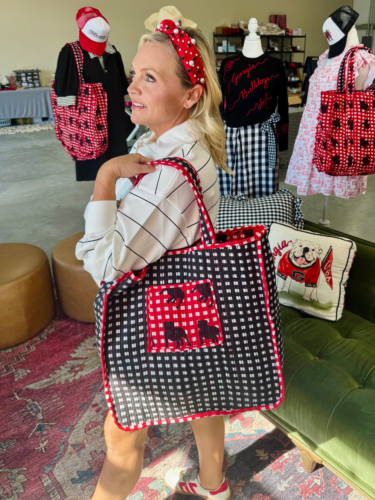Exclusive Pickled Lemon Reversible ruffle gingham quilted tote bag