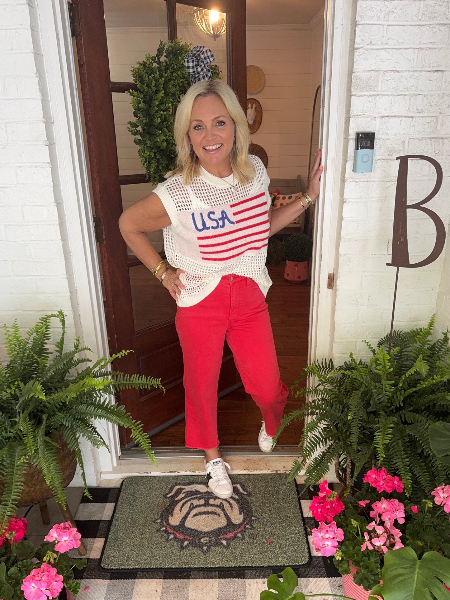American flag light weight knit top sleeveless summer marked down
