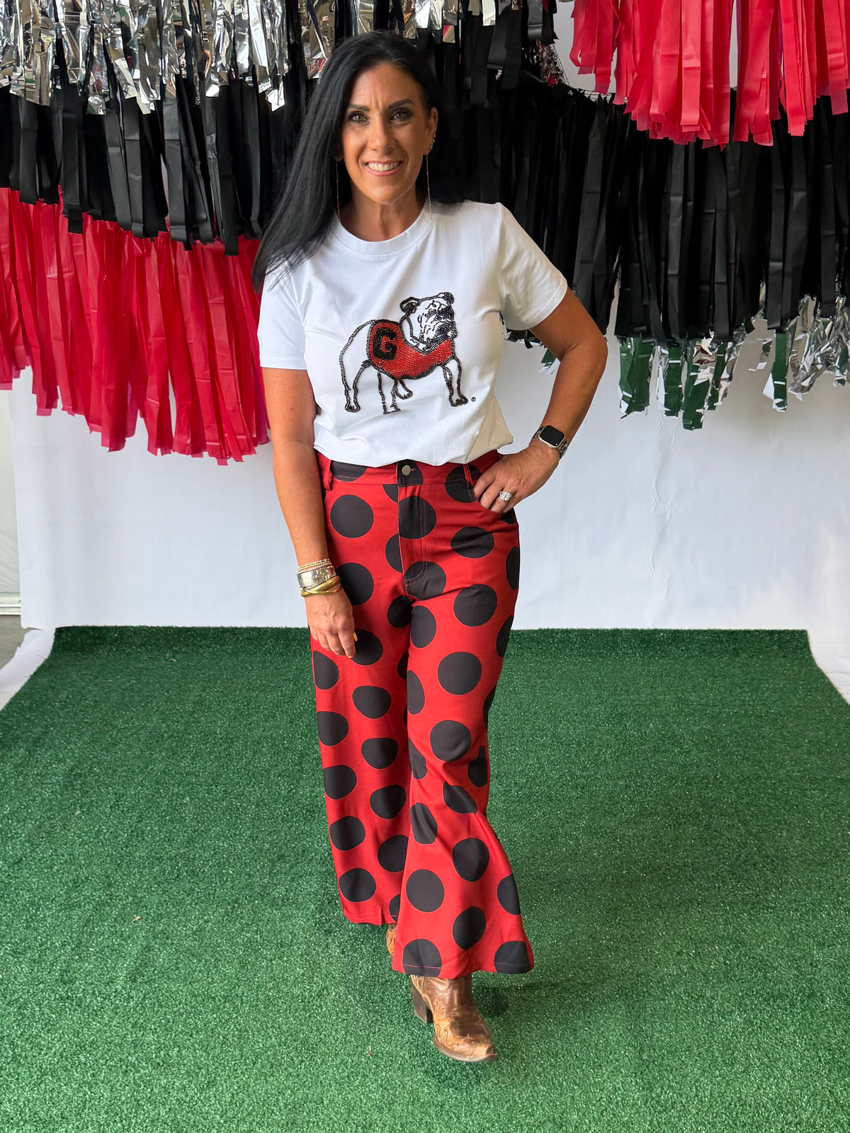 Black and red polka dot pants