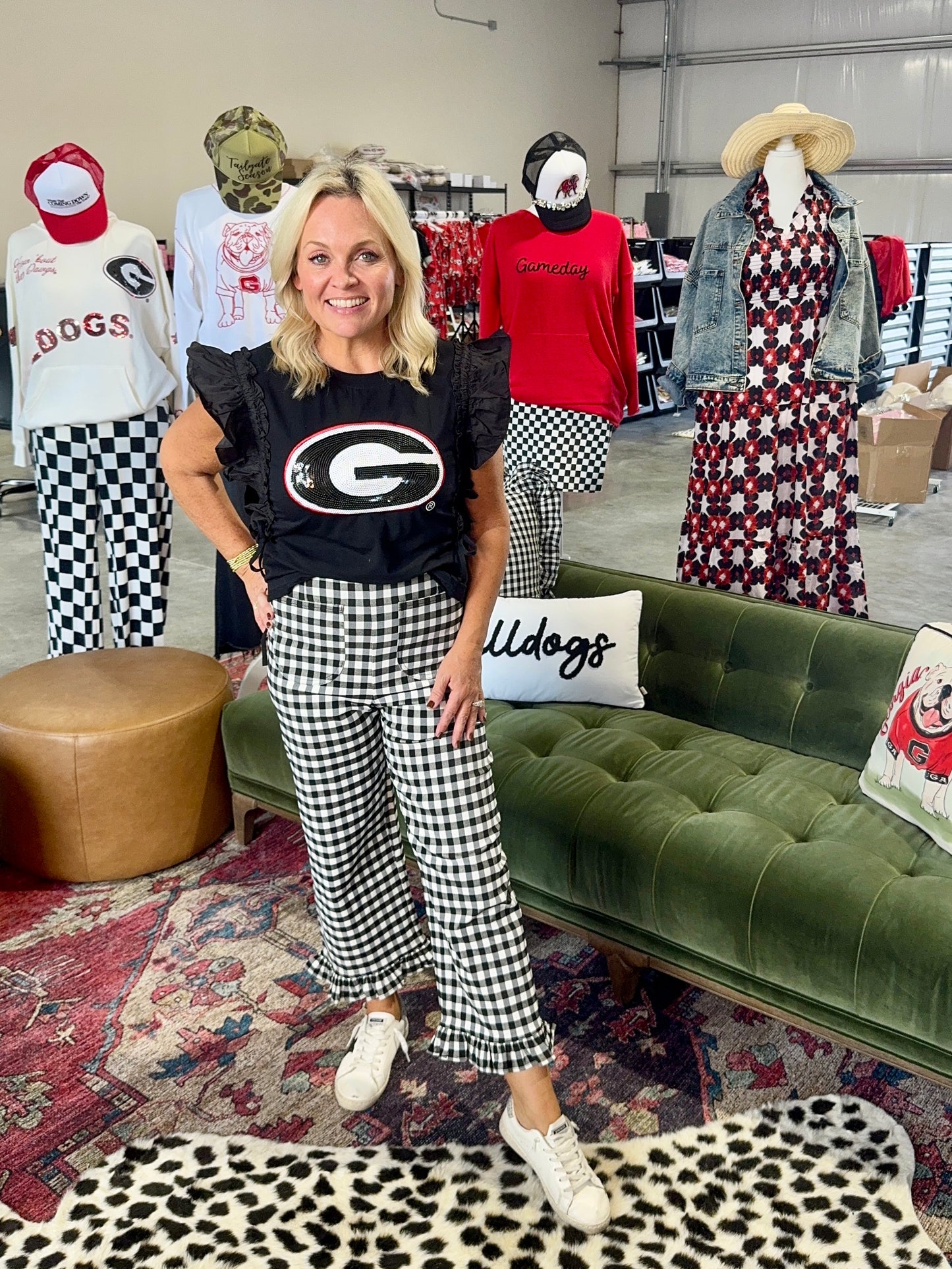Black and white gingham straight pants