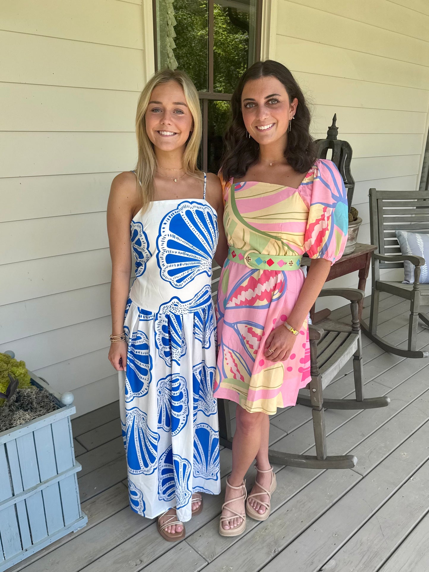 Summer long maxi dress blue and white shell marked down