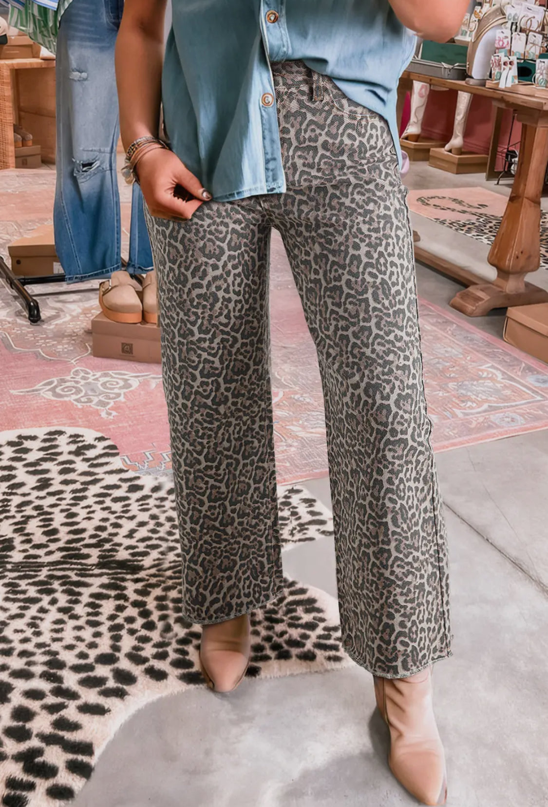 Leopard denim pants Light weight up to size 16