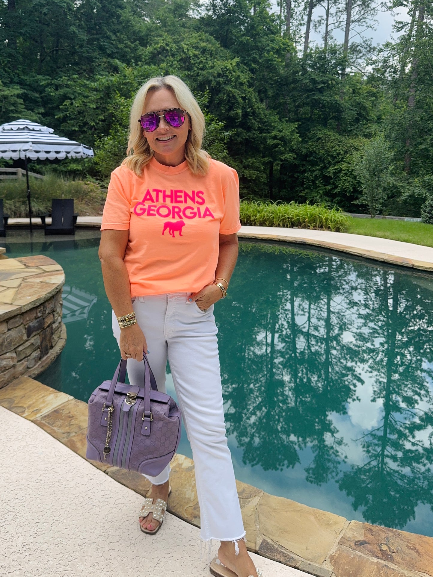 Neon orange peach shirt with hot pink Athens summer T-shirt