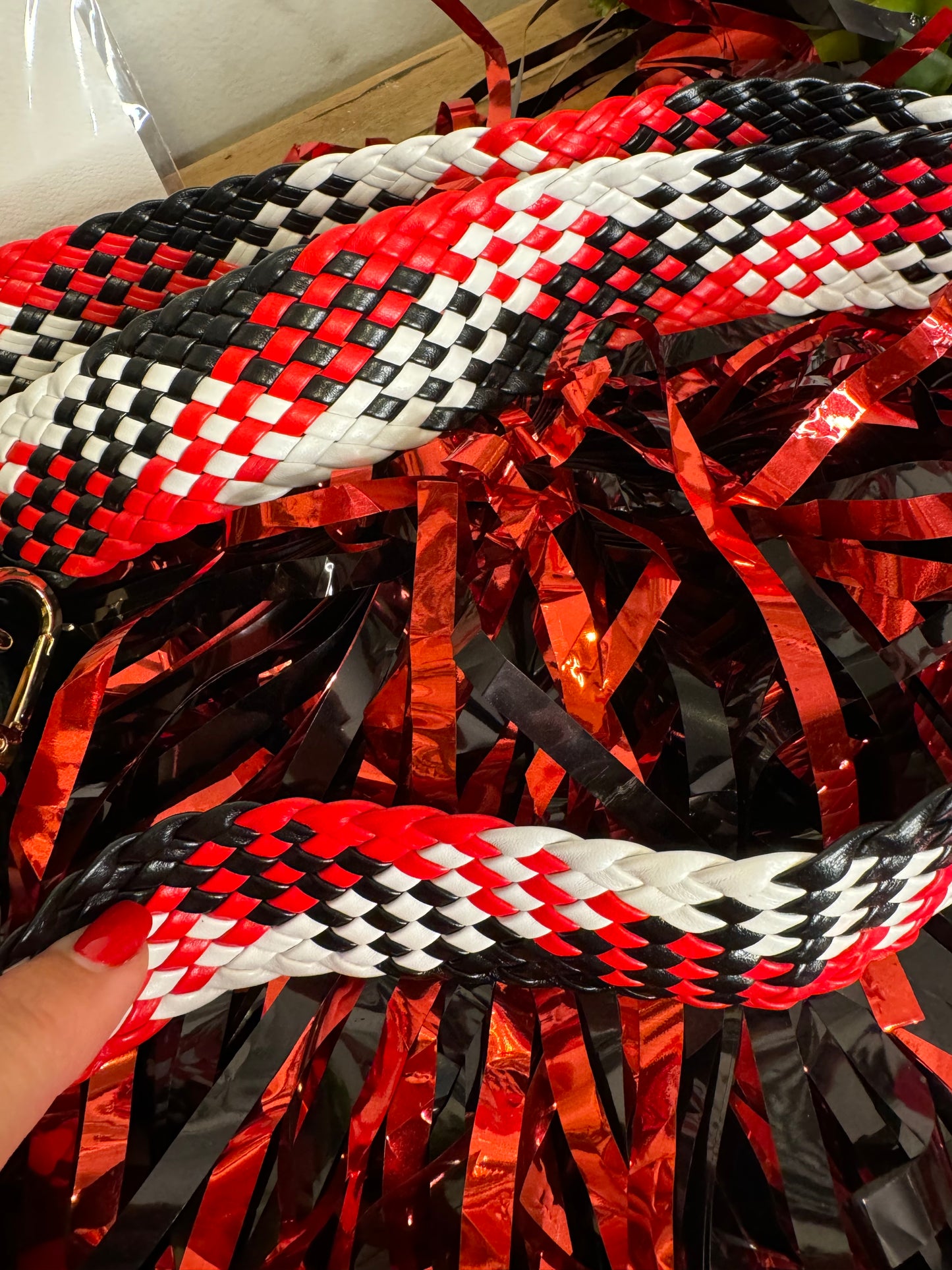 adjustable strap black white and red acrylic