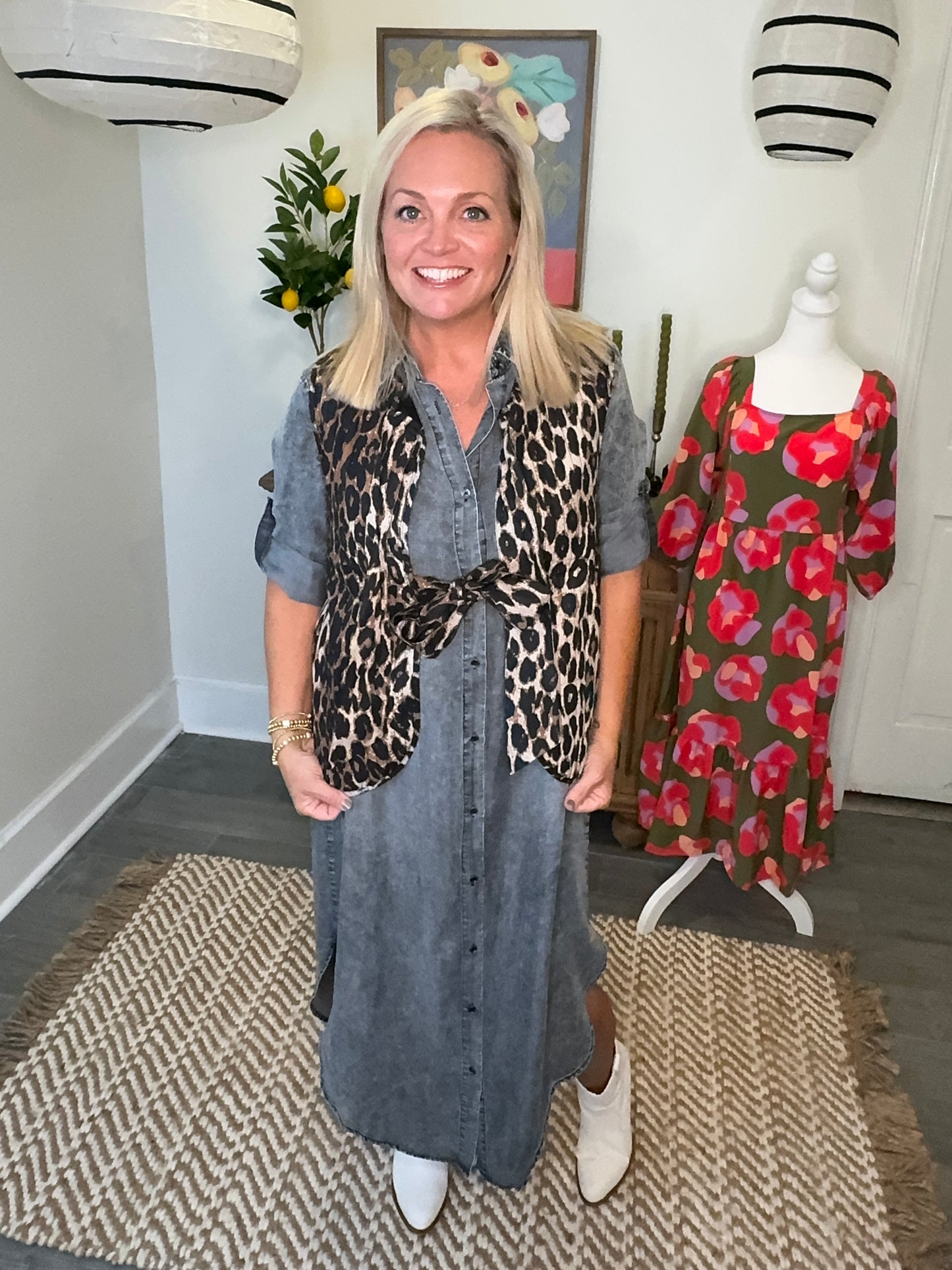 quilted leopard tie vest marked down