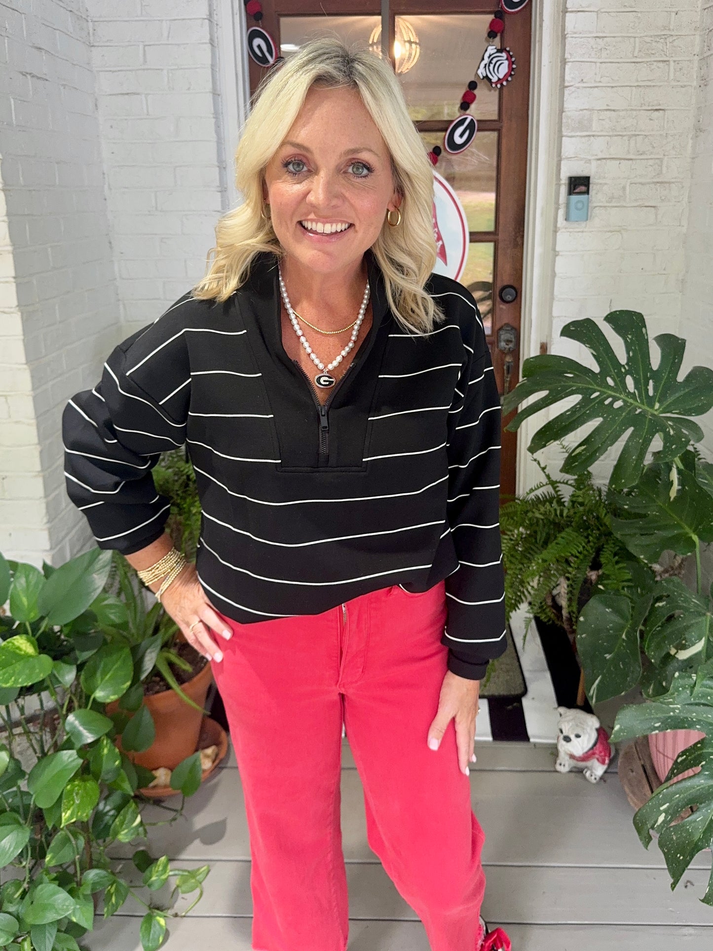 Soft Scuba black and white stripe pullover