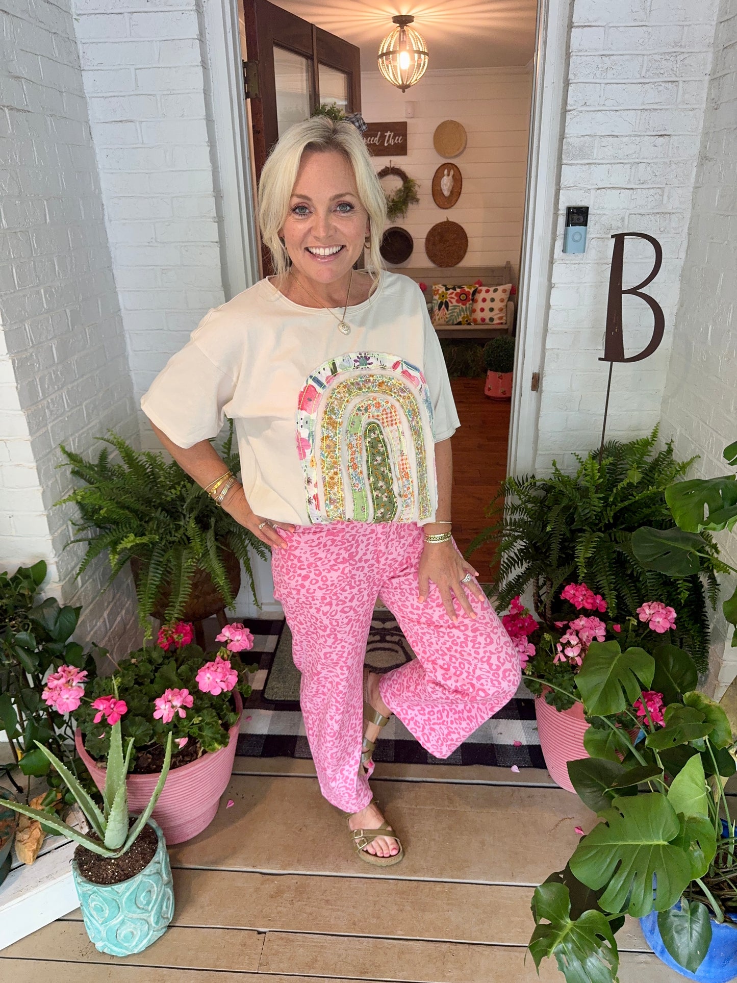 Summer pink ankle pants leopard runs small marked down