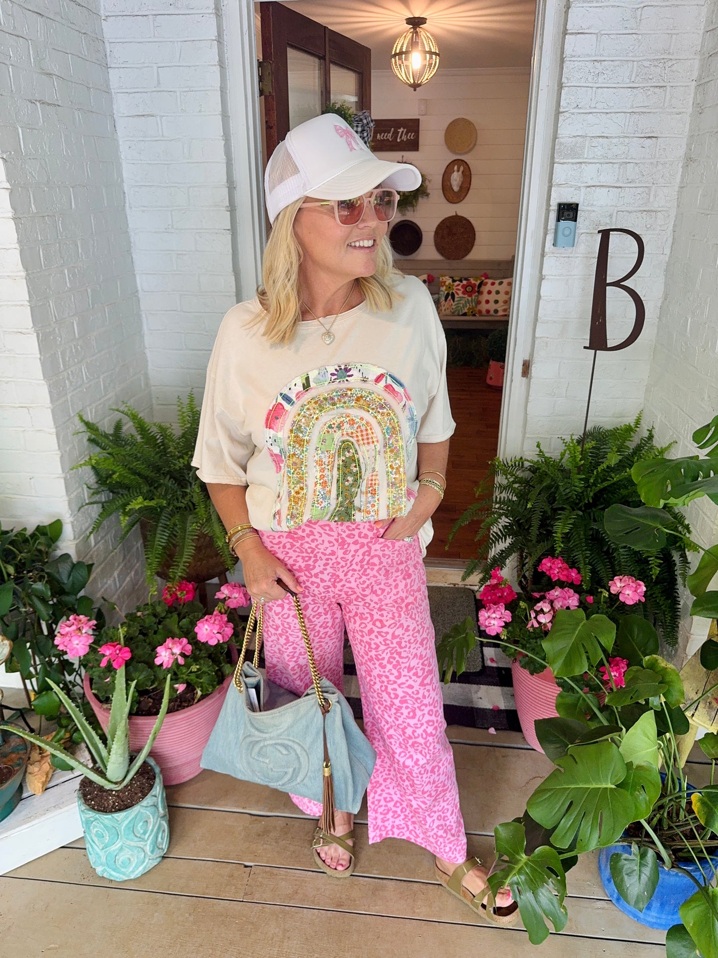 Summer patch rainbow front summer knit top