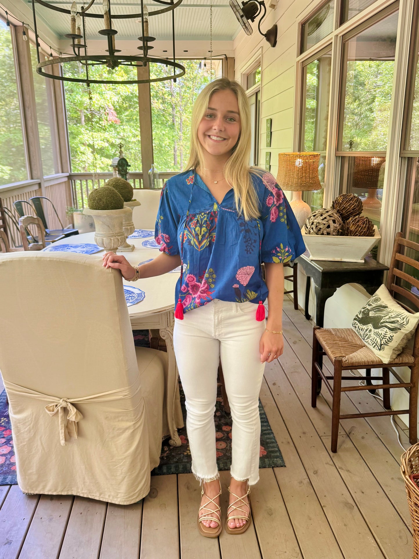 Navy summer blouse floral THML warehouse clearance sale