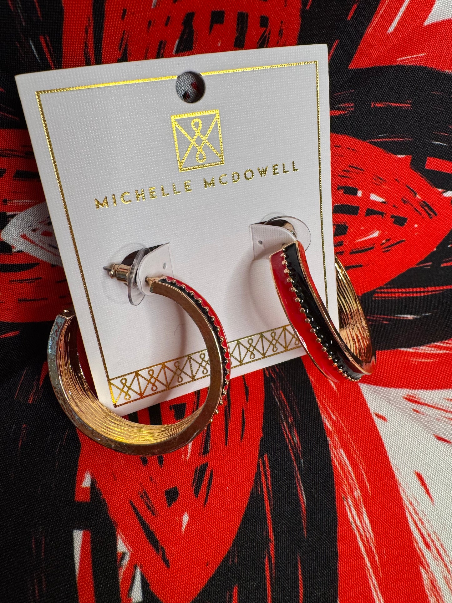 Metal gold black and red hoops