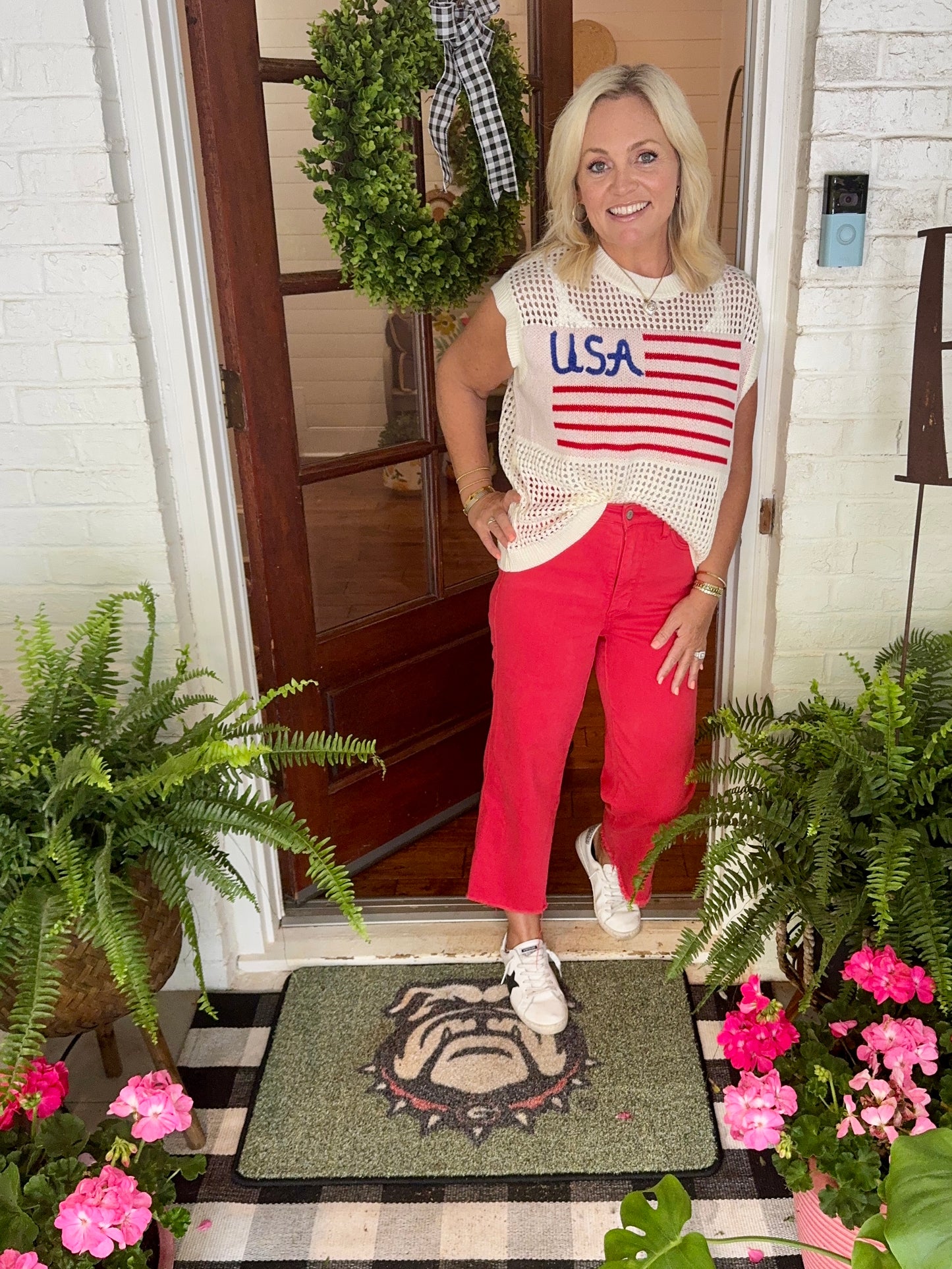 American flag light weight knit top sleeveless summer marked down