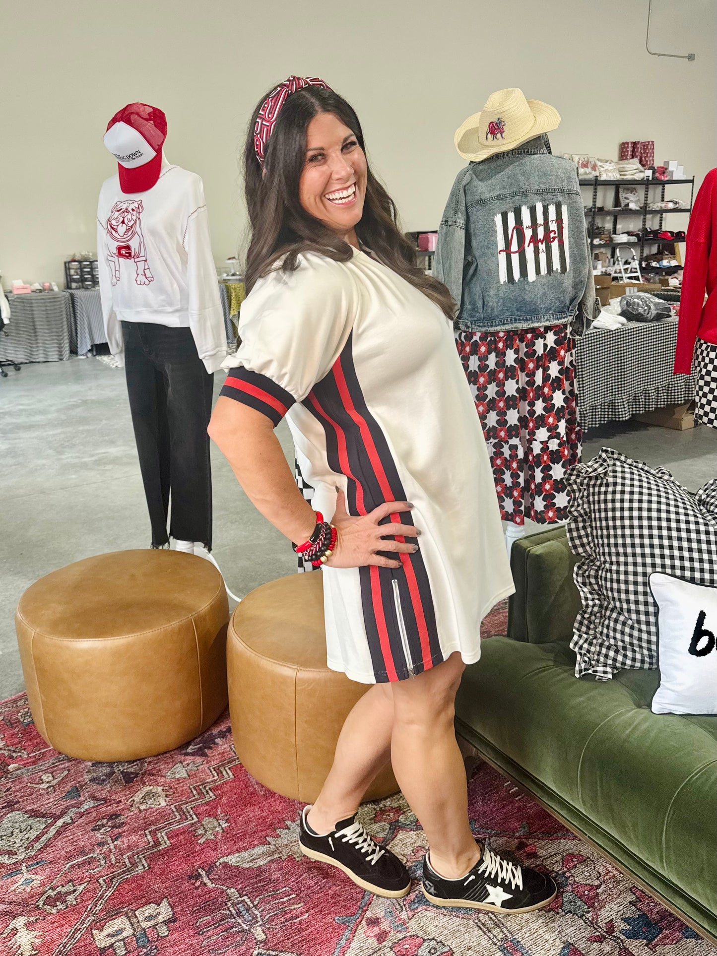 New cream knit dress with stripes
