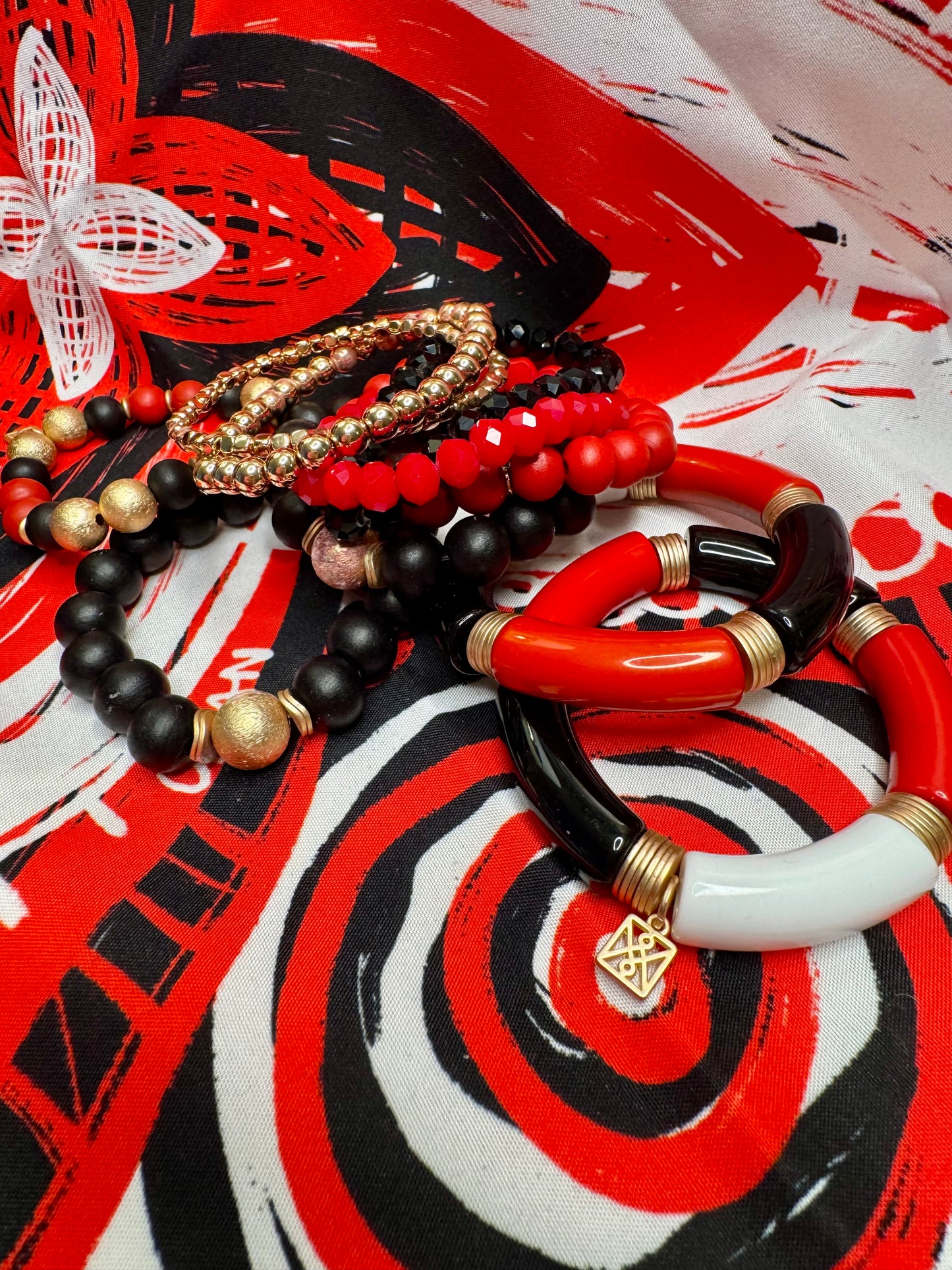 Black red and white tube bracelet
