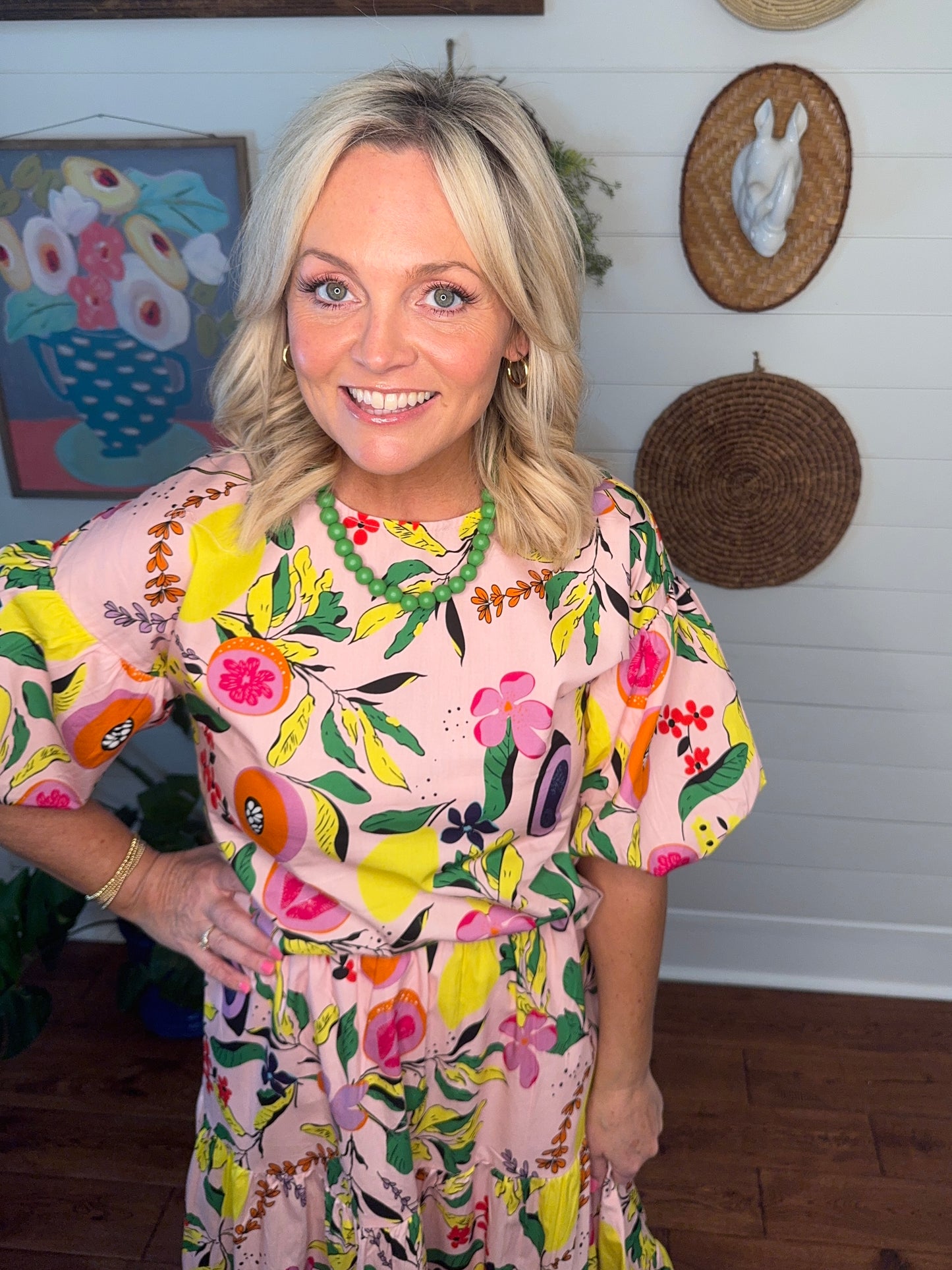 fruit top ballon sleeve spring summer marked down