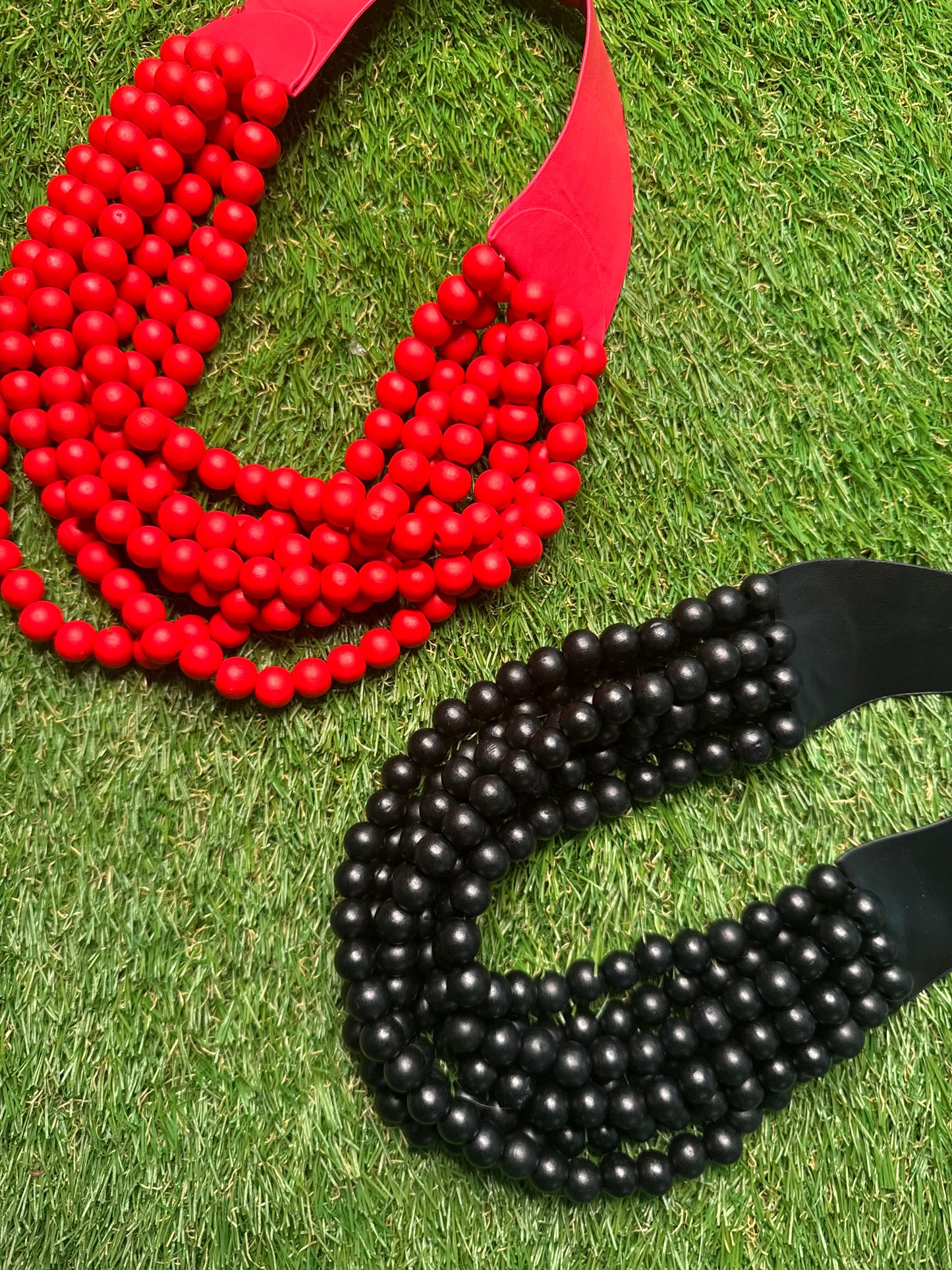 Multiple beaded red wood bead necklace magnetic