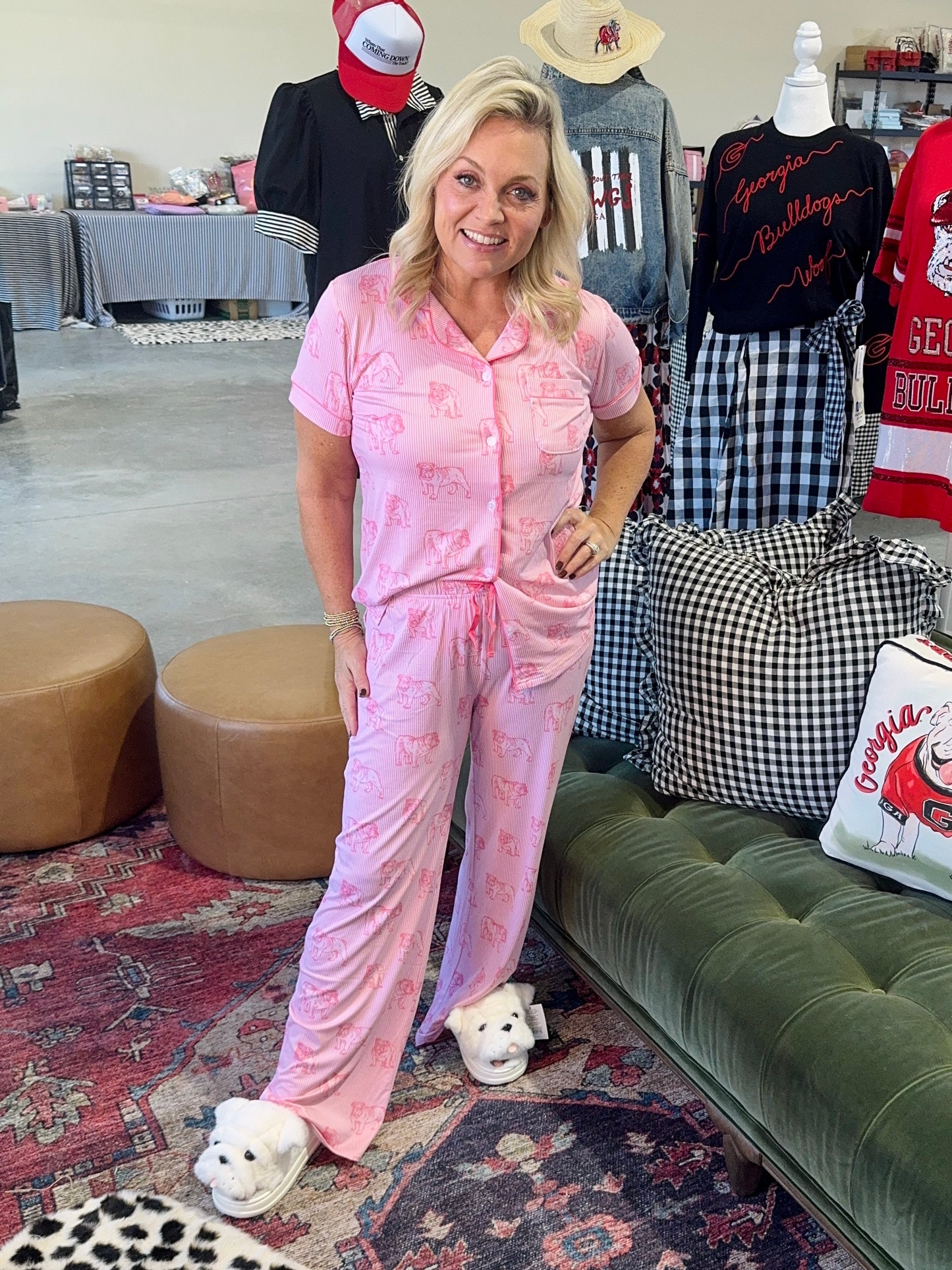 Pink bulldog pajamas top ladies