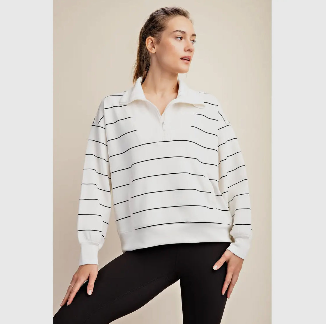 Active wear scuba stripe quarter zip top up to plus size