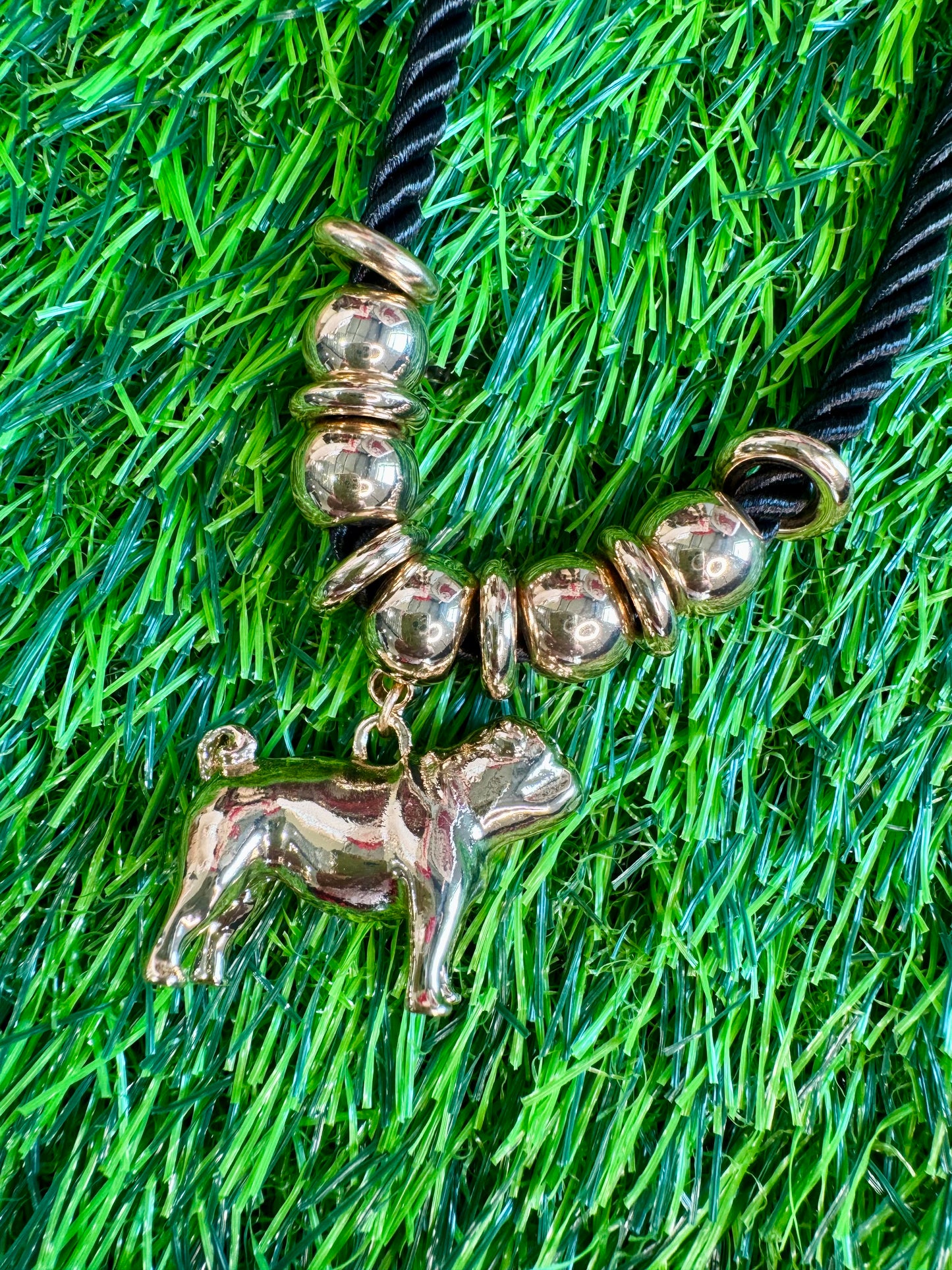Rope necklace black with full body bulldog charm