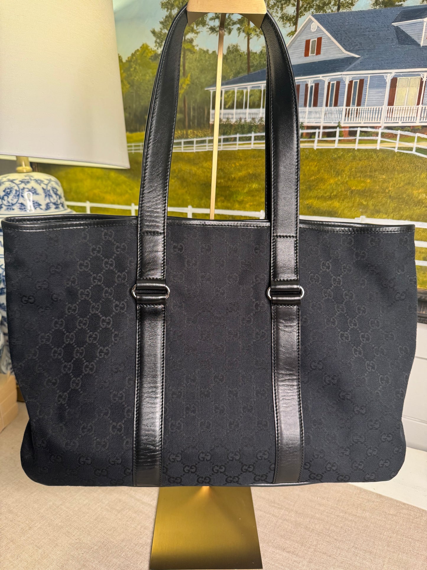 Gucci tote bag black GG canvas monogram pre loved