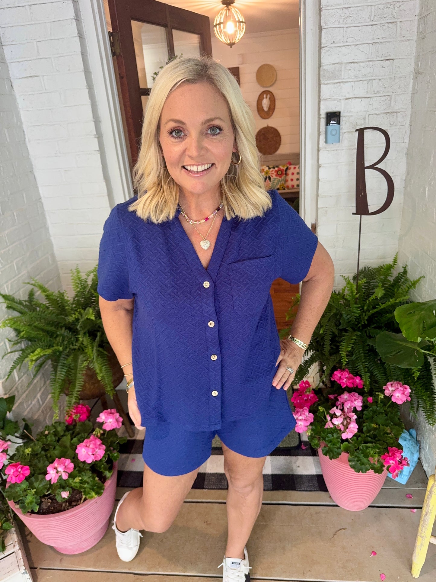 Navy super soft jacquard set for summer marked down
