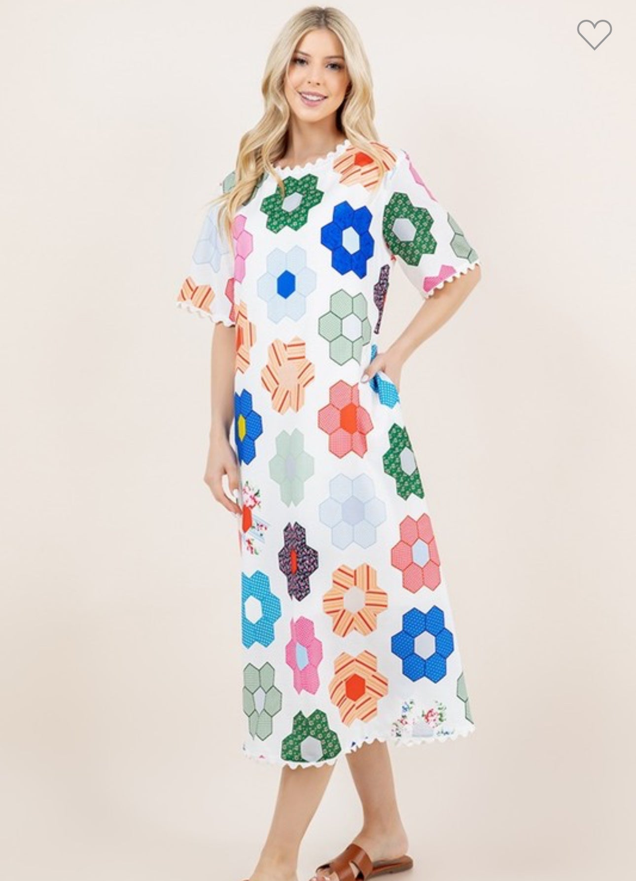 Maxi Summer dress geo quilt look loose fit with optional tie marked down