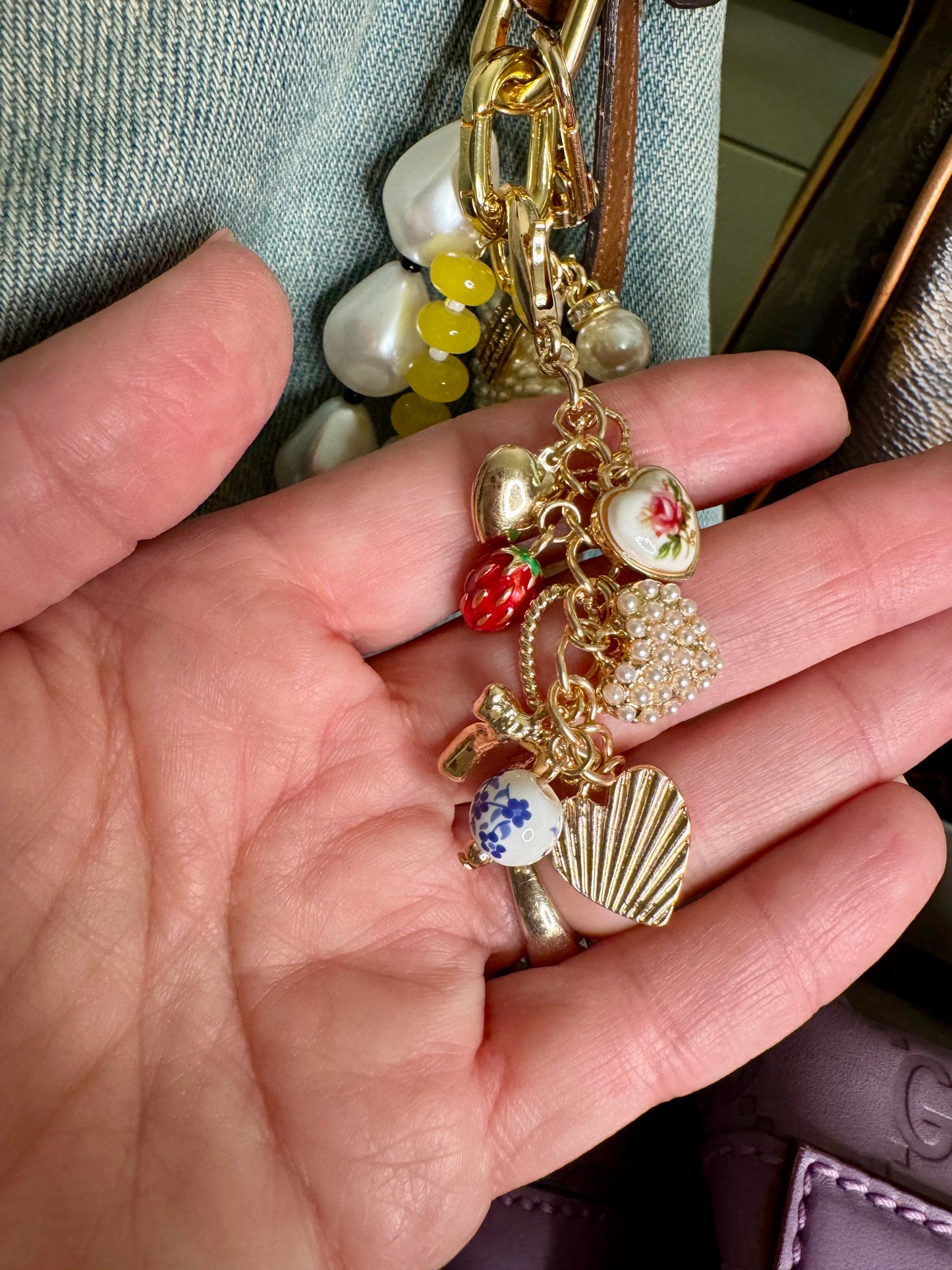 Key chain purse charm gold trinkets