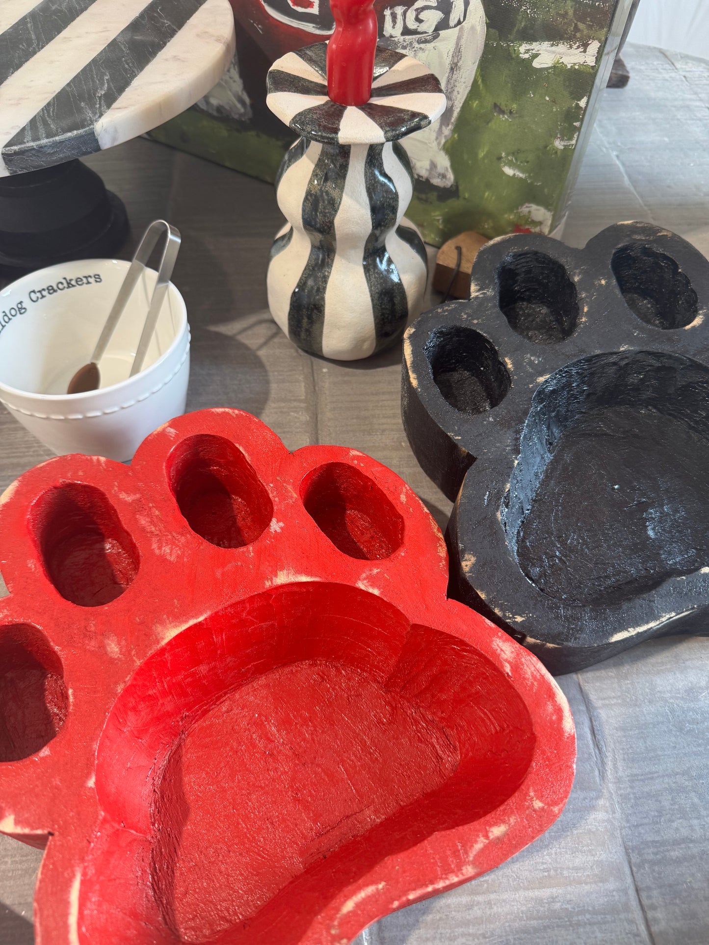 Large wood bulldog paw bowl
