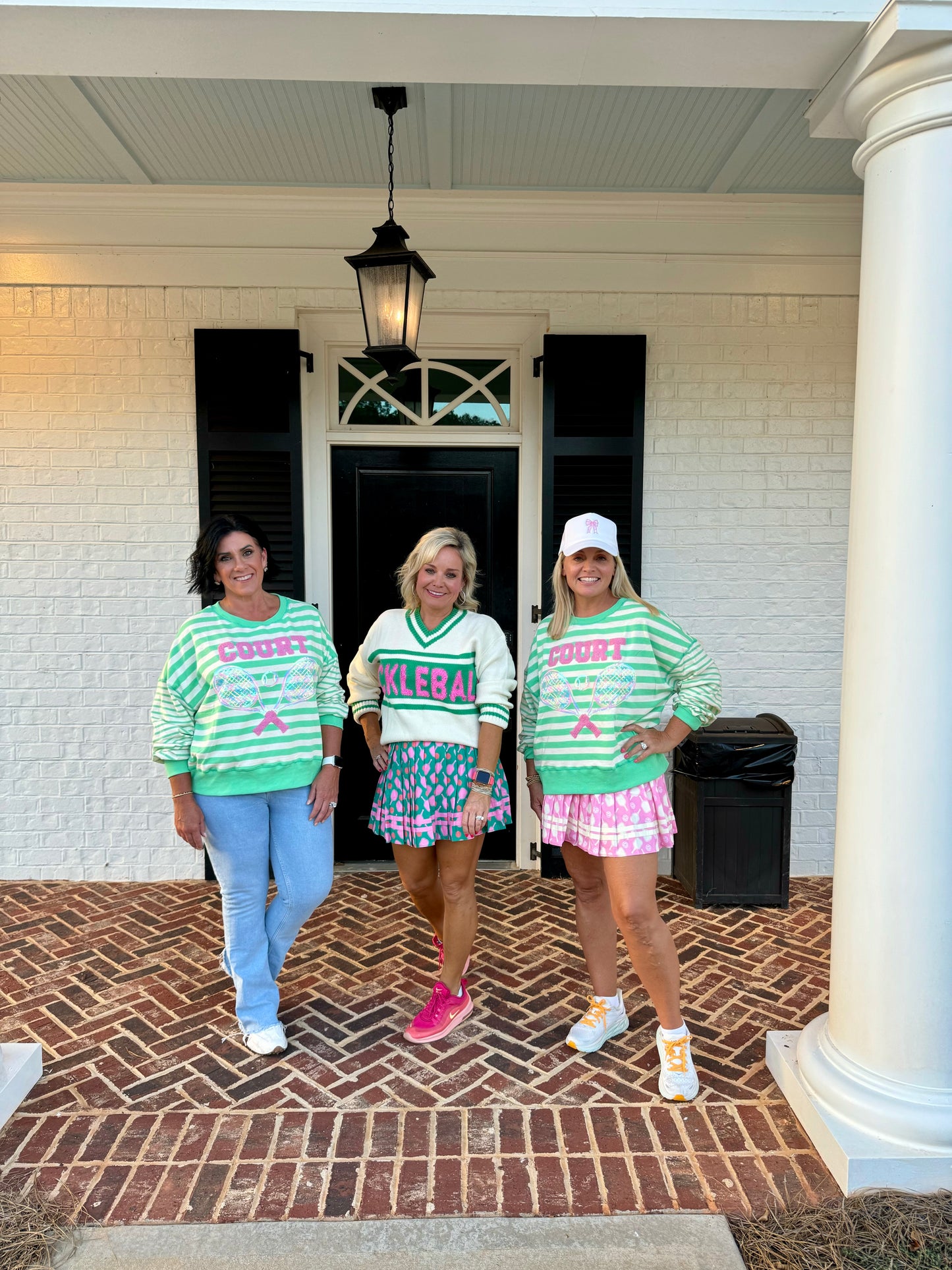 Pickle ball tennis skirt green with pink rackets pleated