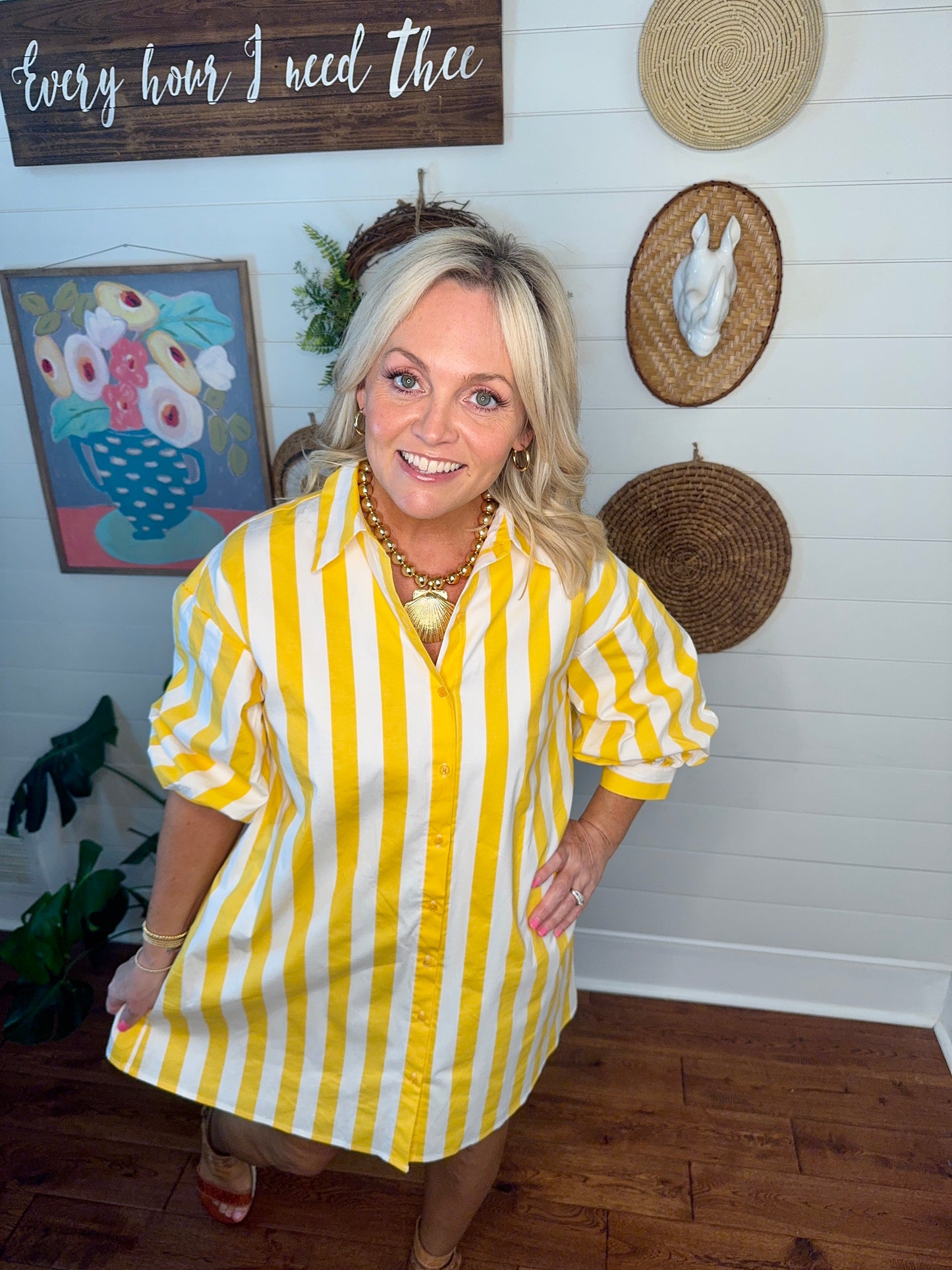 yellow stripe dress with pockets spring summer marked down