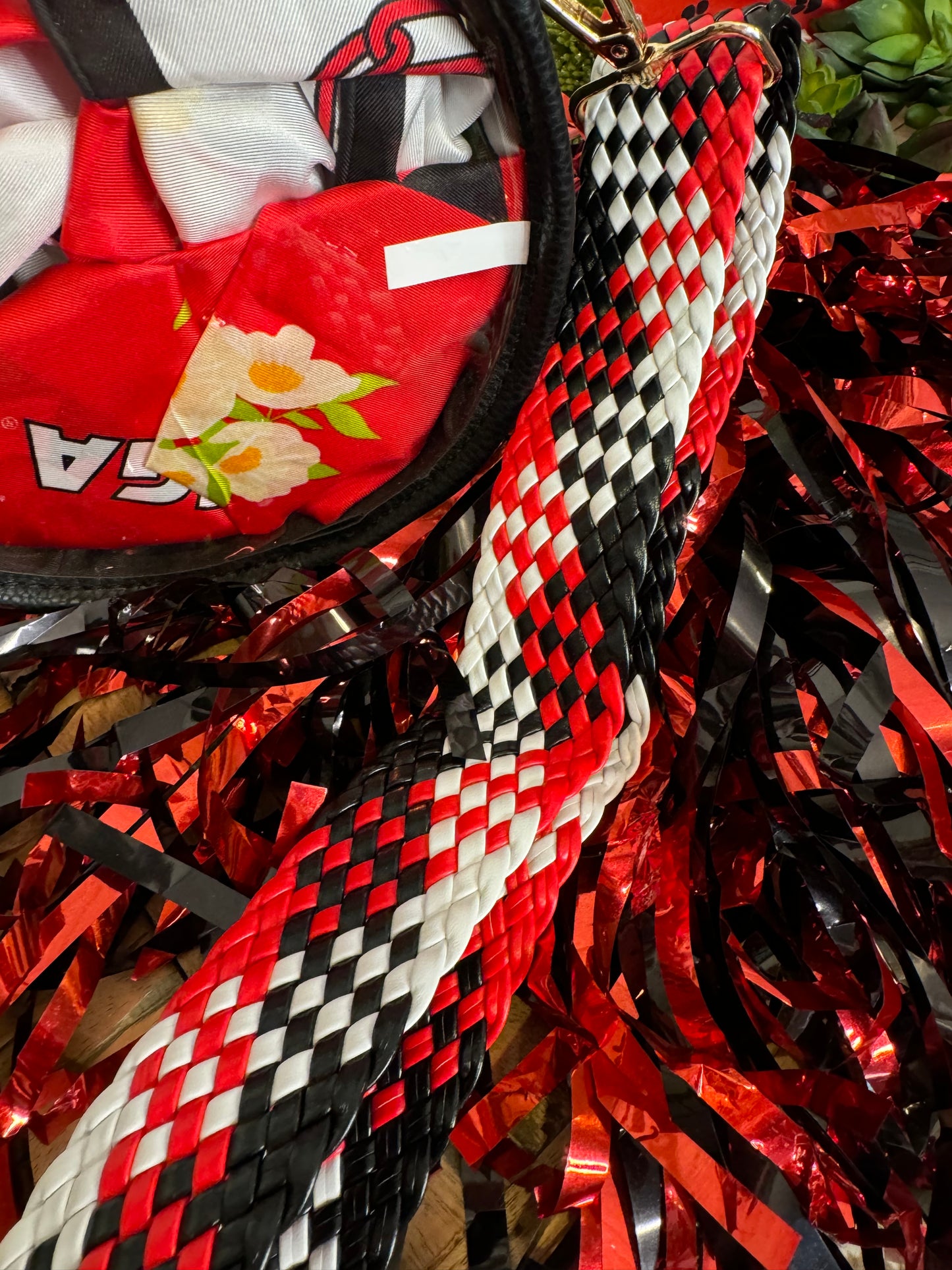 adjustable strap black white and red acrylic