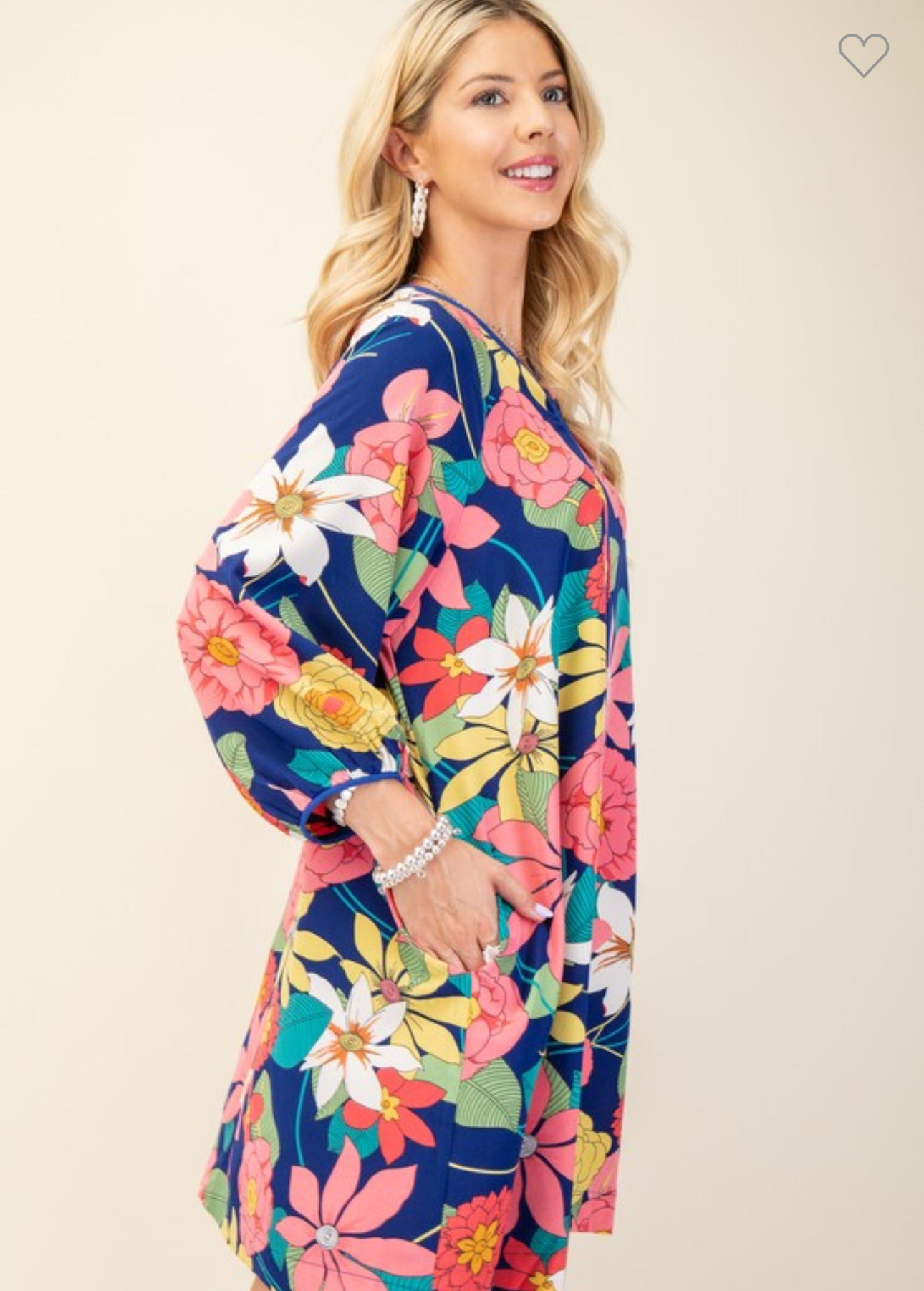 bold navy floral boho mini dress marked down