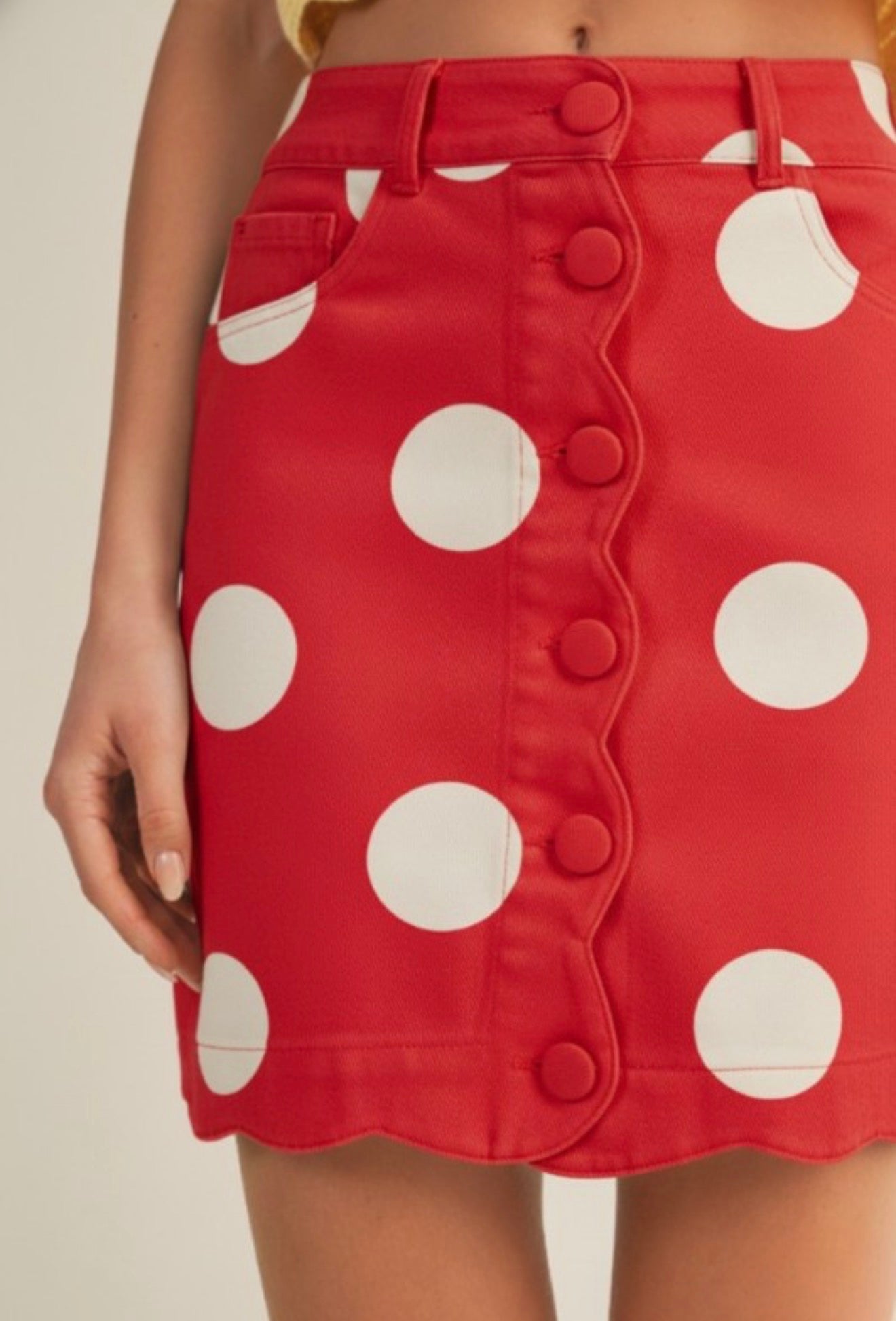 Scalloped polka for skirt red and white
