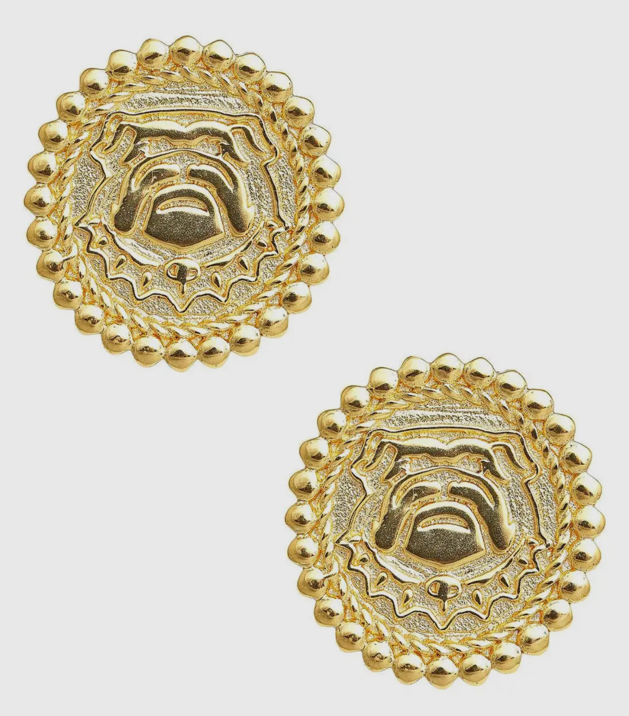 Bulldog coin gold stud earrings