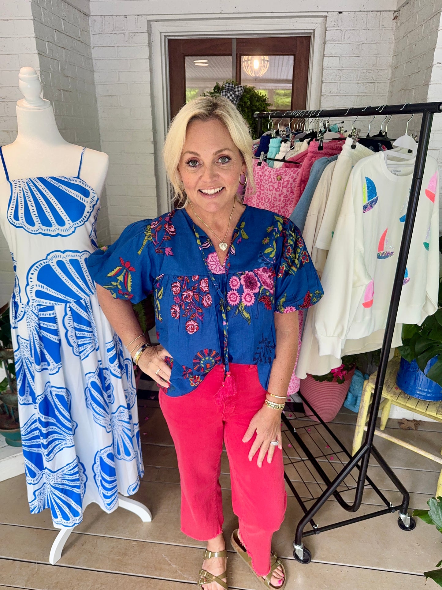 Navy summer blouse floral THML warehouse clearance sale