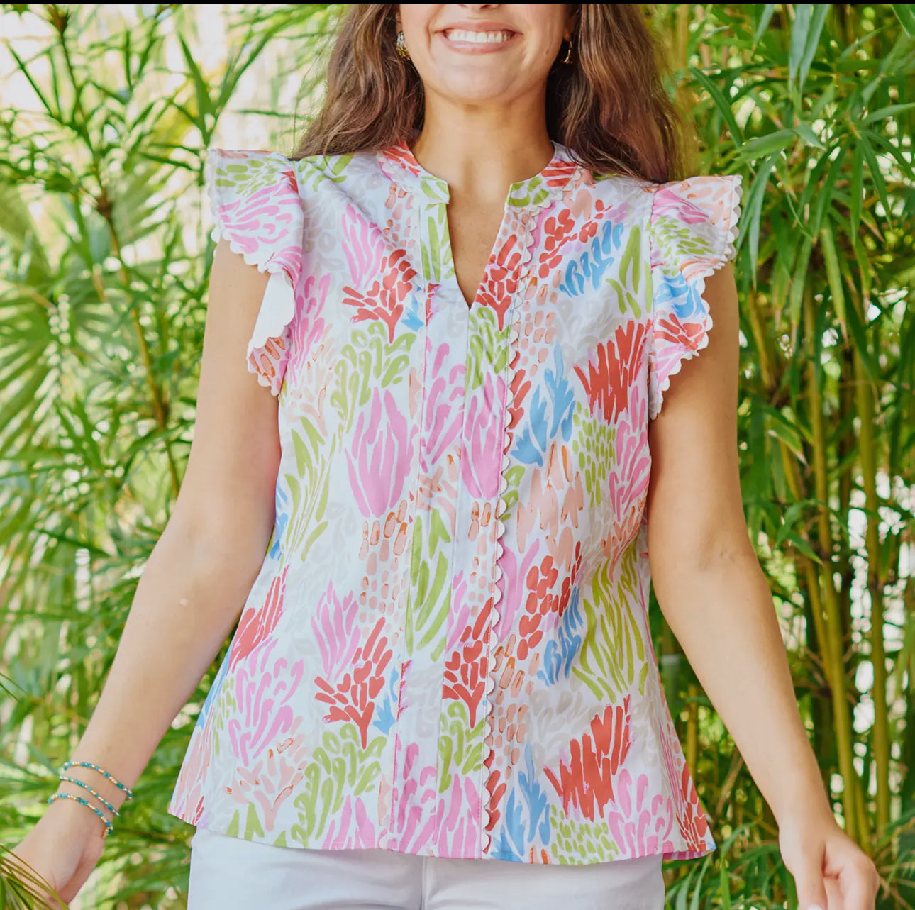 Spring summer top coral print