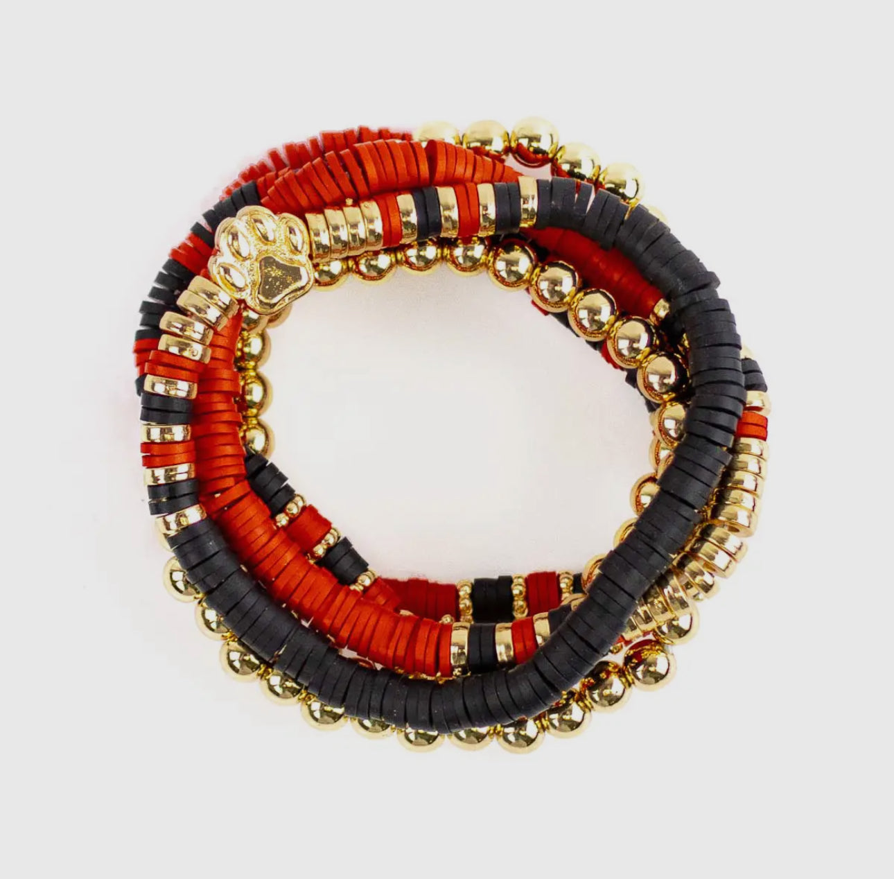 Bracelet stack paw red and black and gold