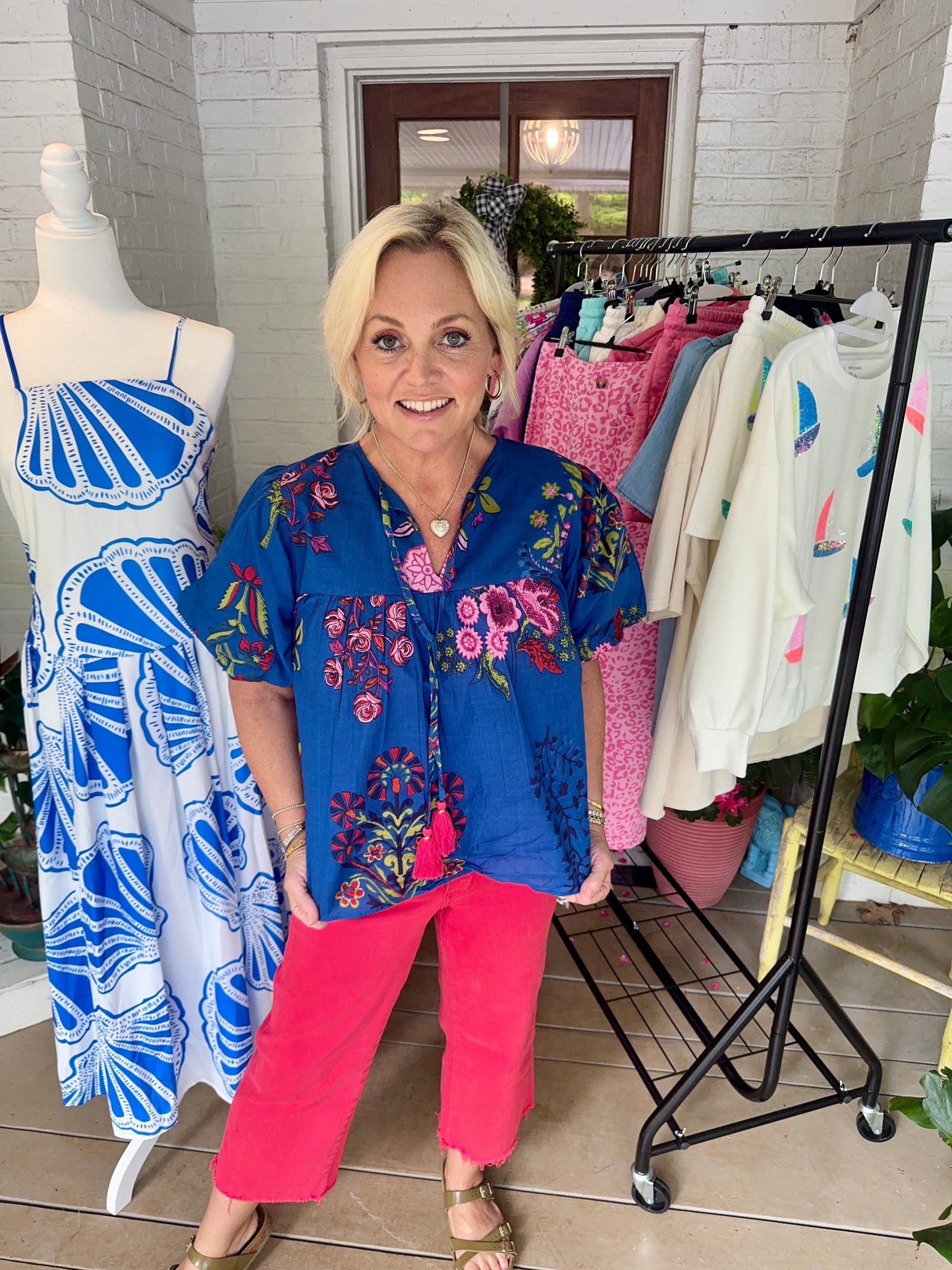 Navy summer blouse floral THML warehouse clearance sale