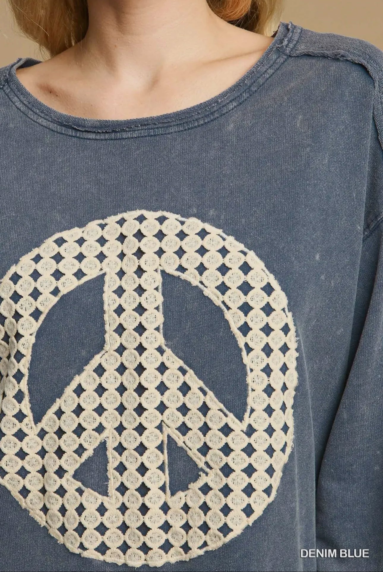 super soft vintage wash terry dress peace crochet denim blue marked down