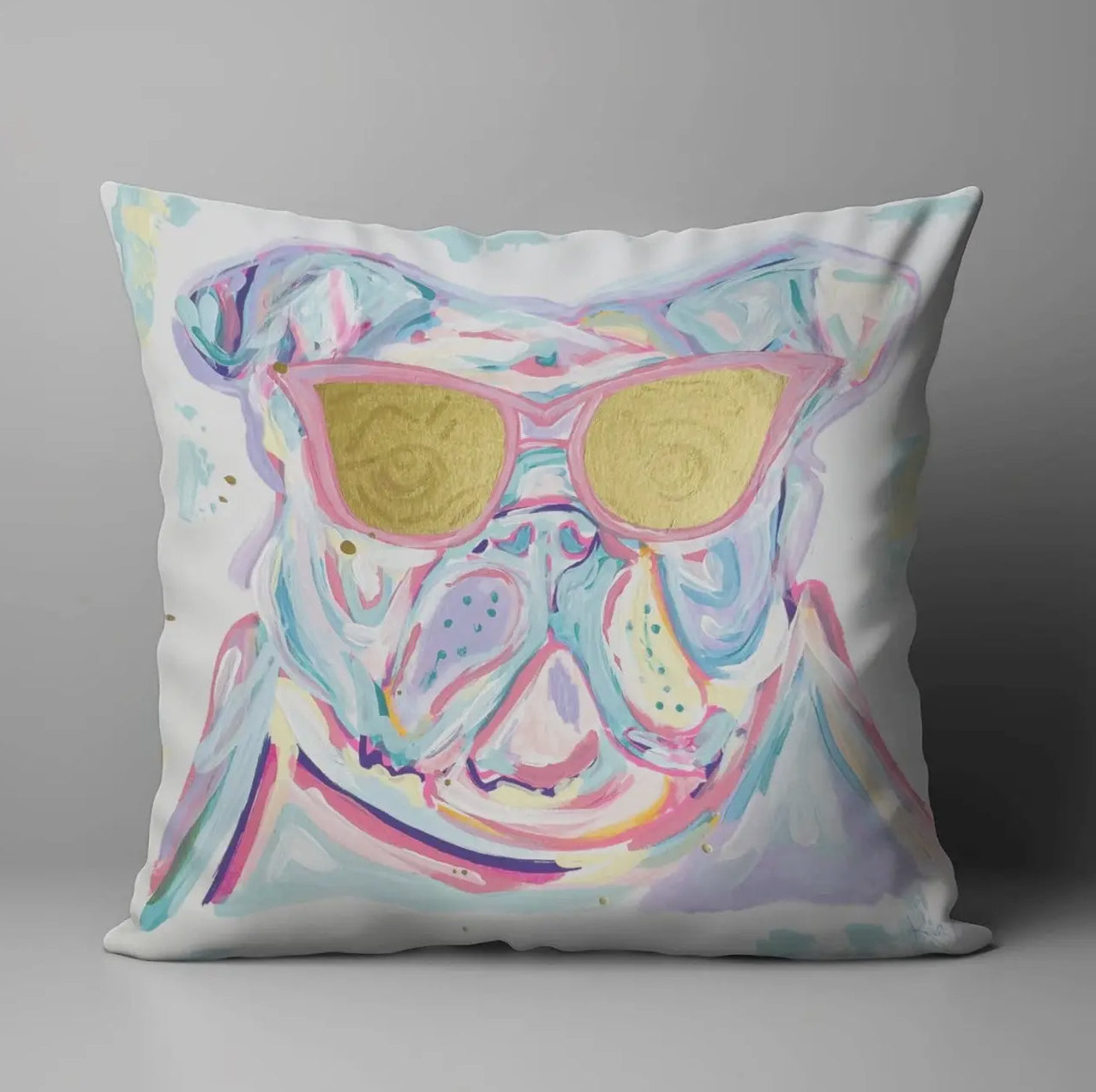 18x18 inch watercolor bulldog pillow