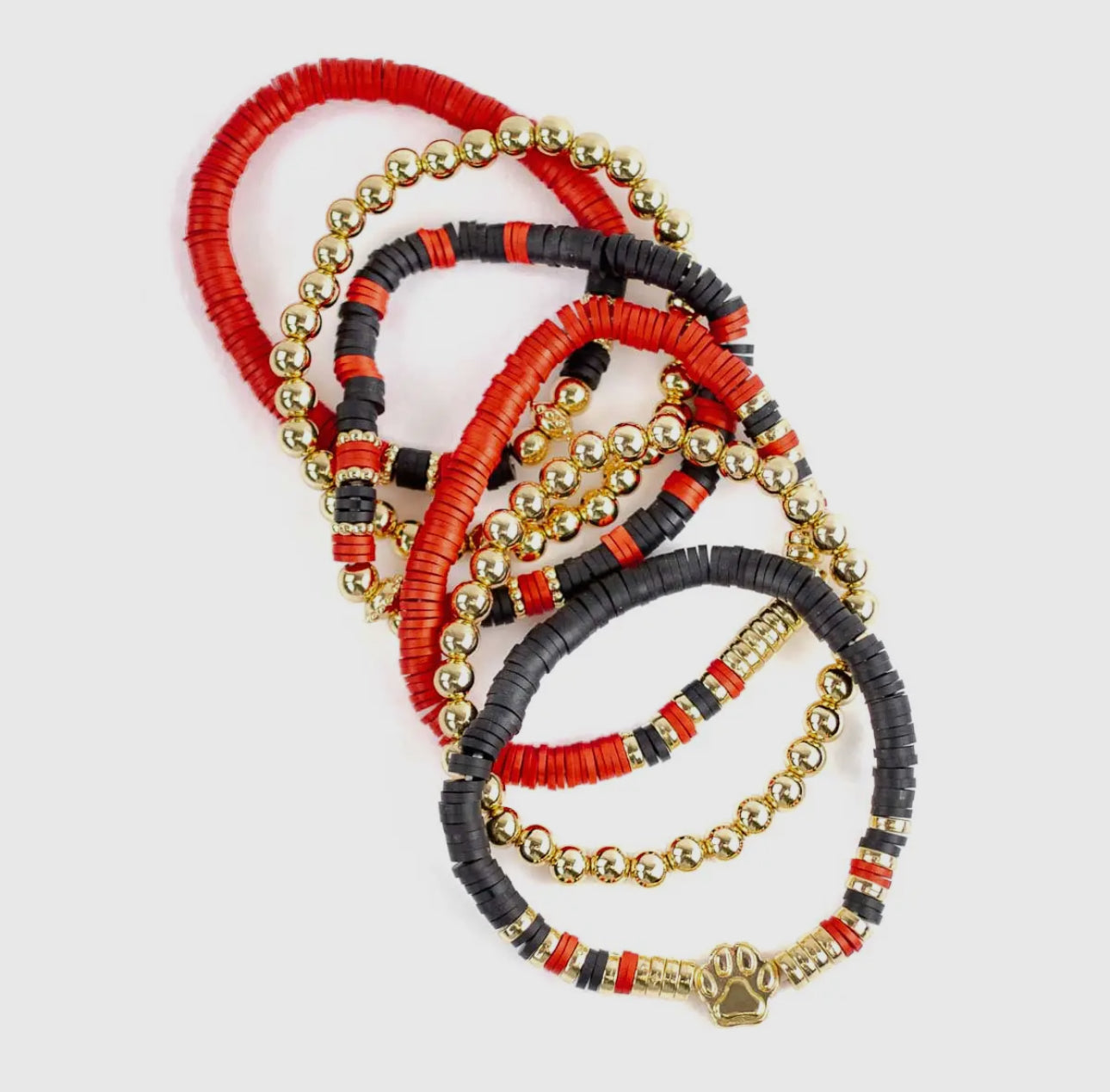 Bracelet stack paw red and black and gold