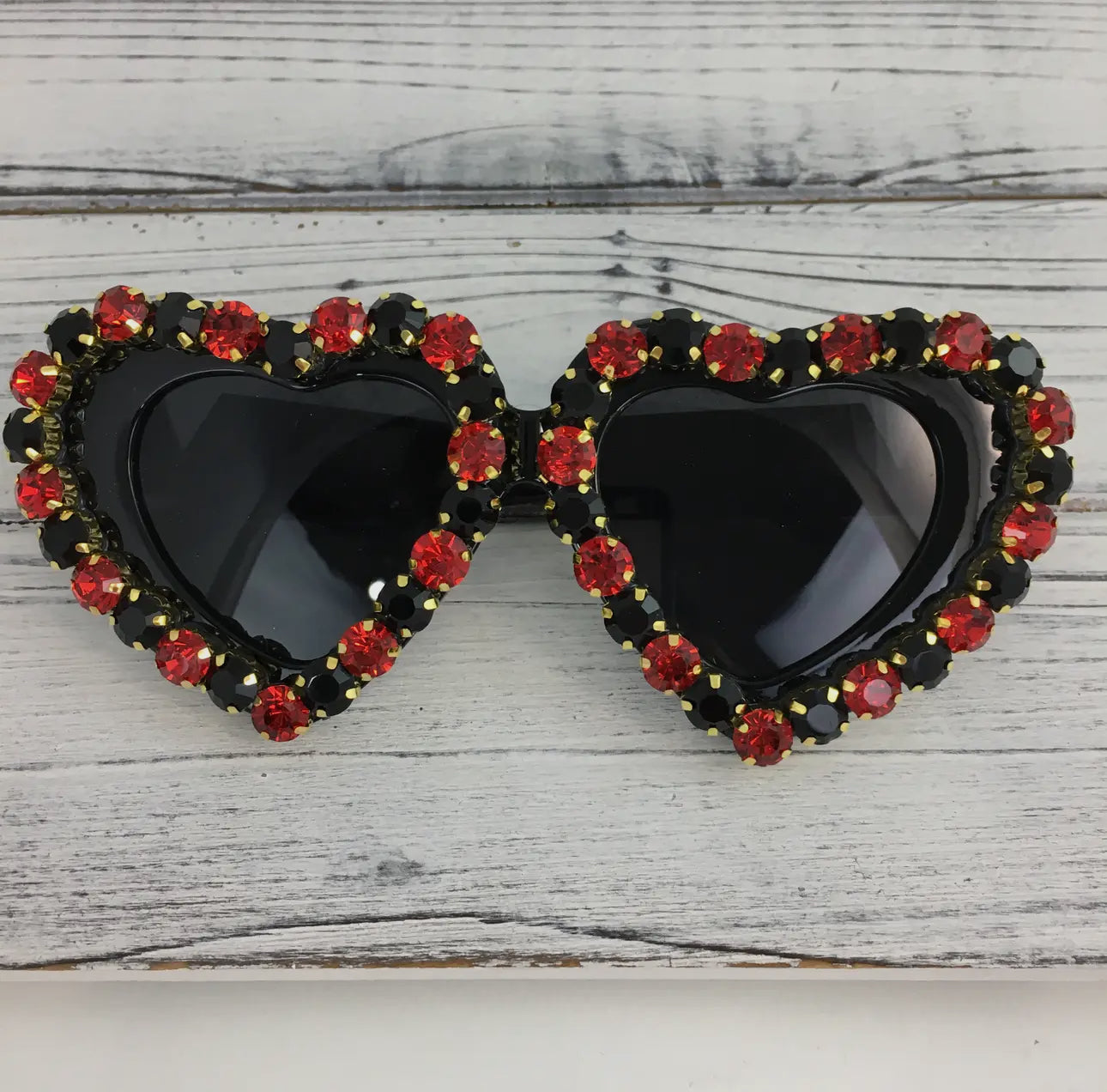 Heart red and black rhinestone sunglasses