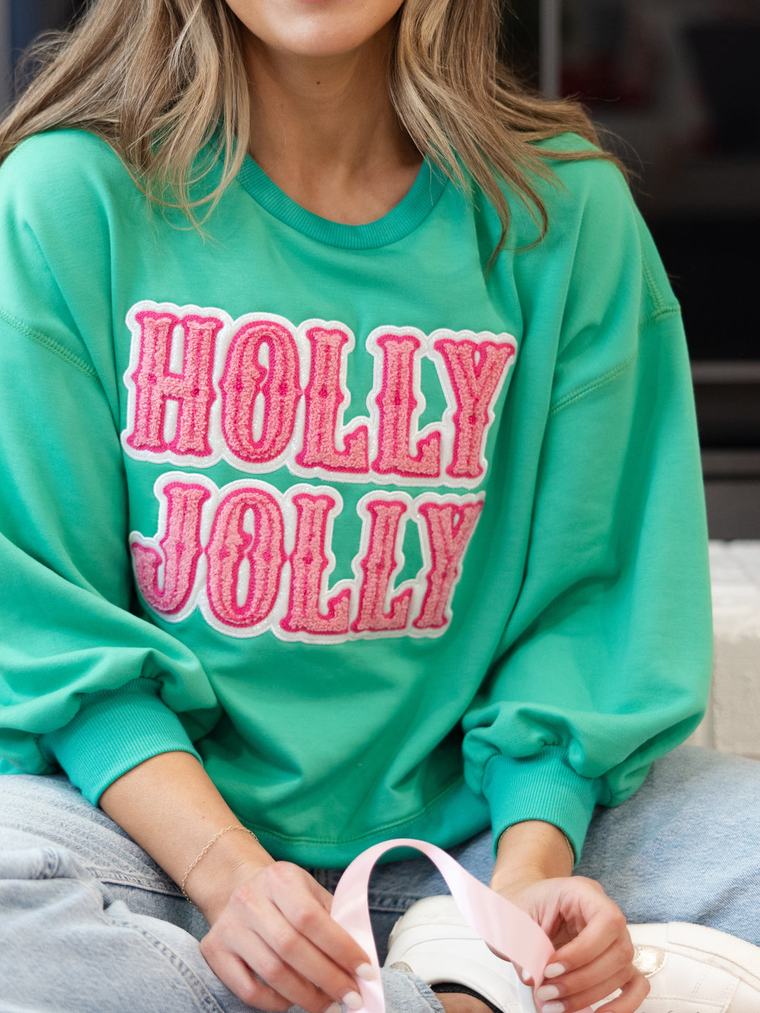 Boutique Christmas sweatshirt Holly Jolly oversized marked down