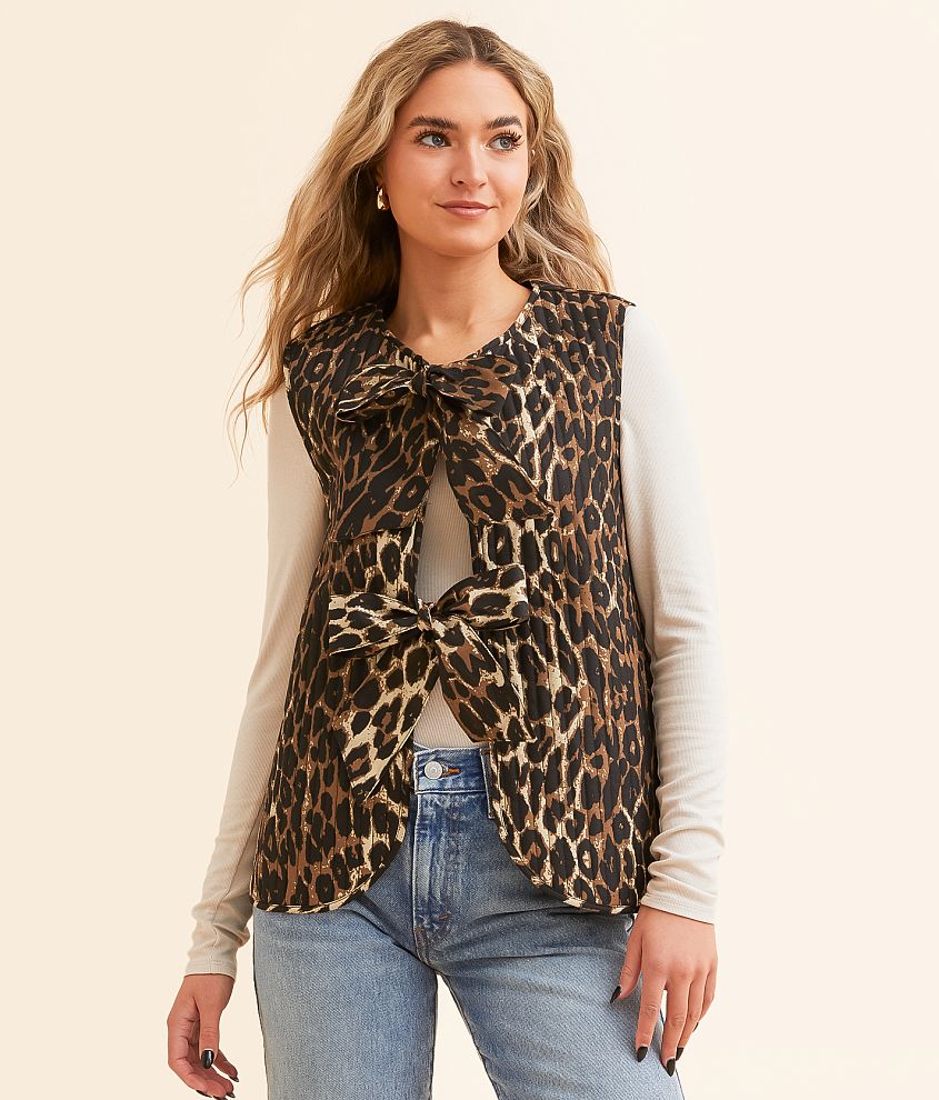 quilted leopard tie vest marked down