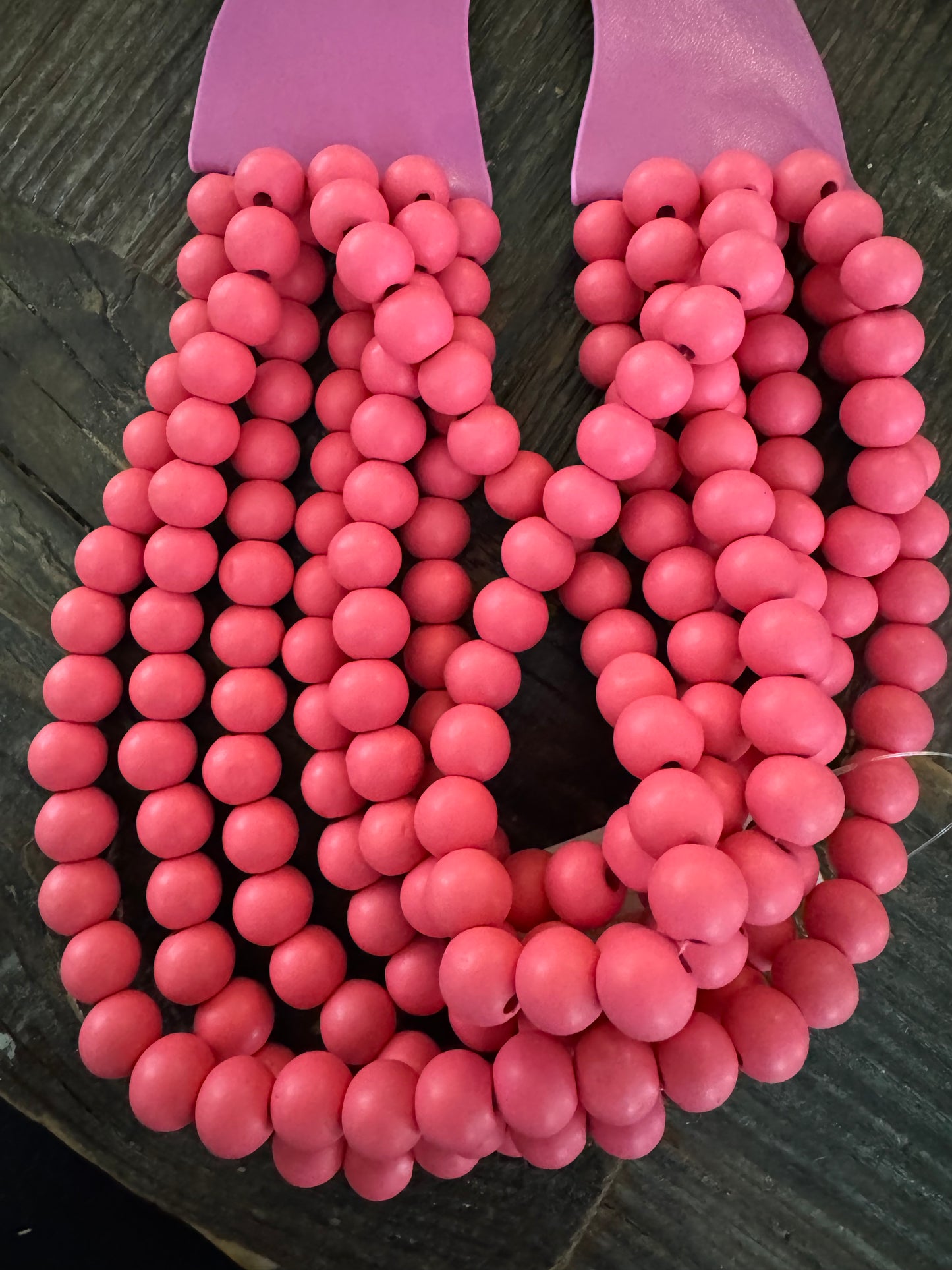 Pink fuchsia wood bead necklace