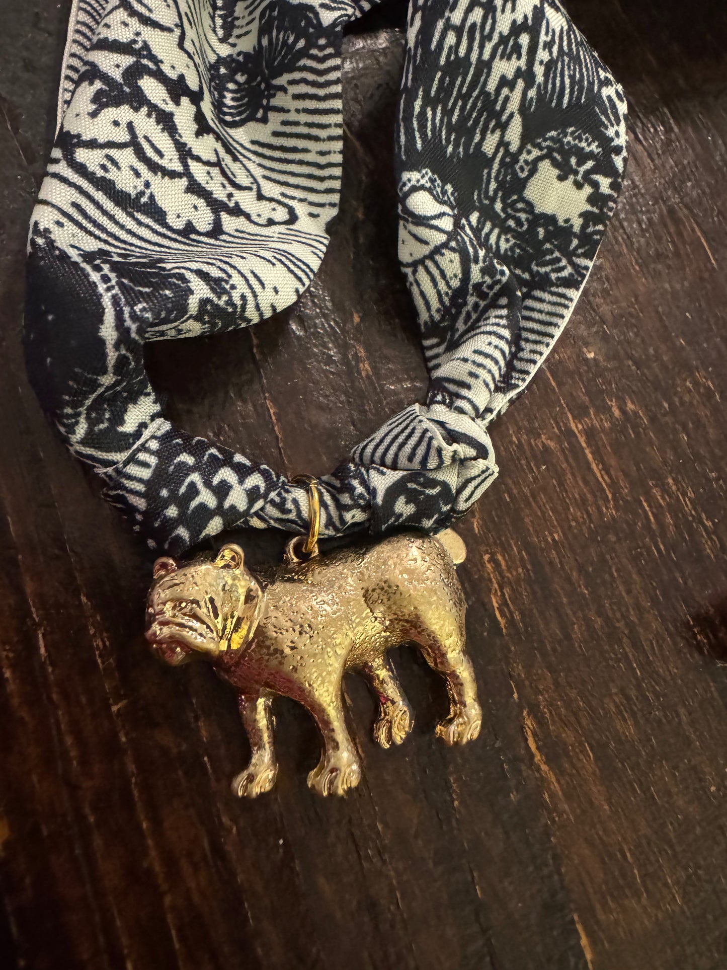 Chan art original art bulldog charm on scarf necklace