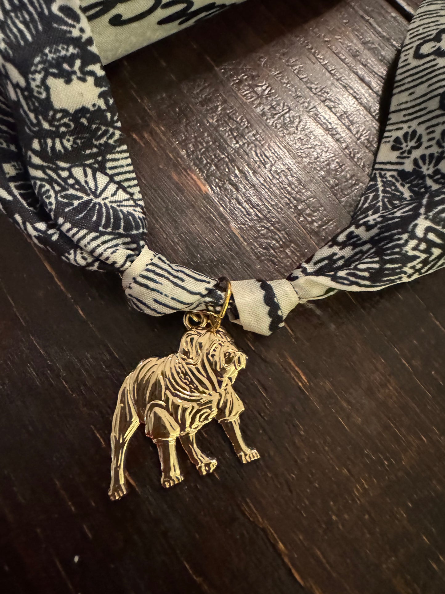 Chan art original art bulldog charm on scarf necklace