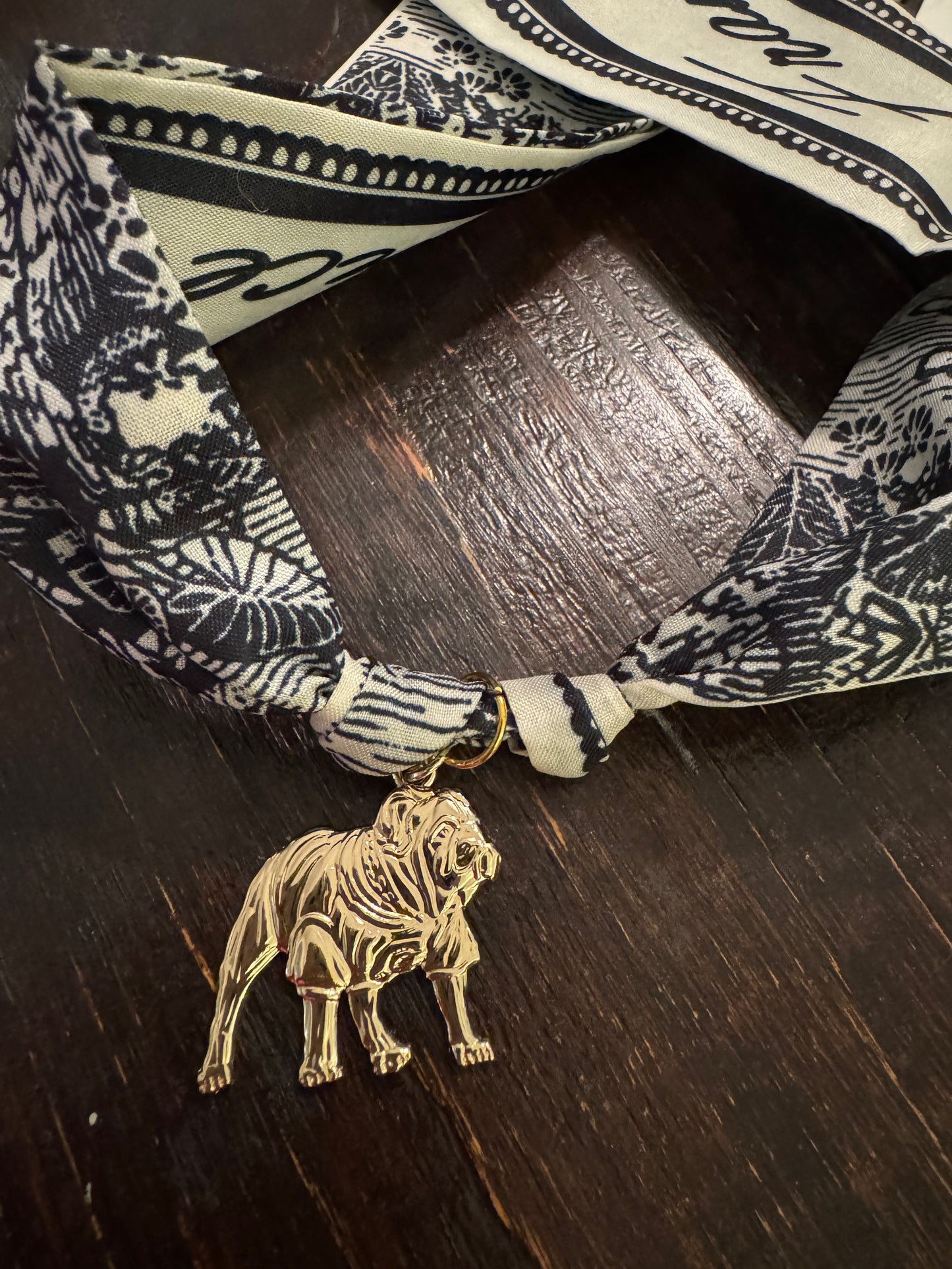 Chan art original art bulldog charm on scarf necklace
