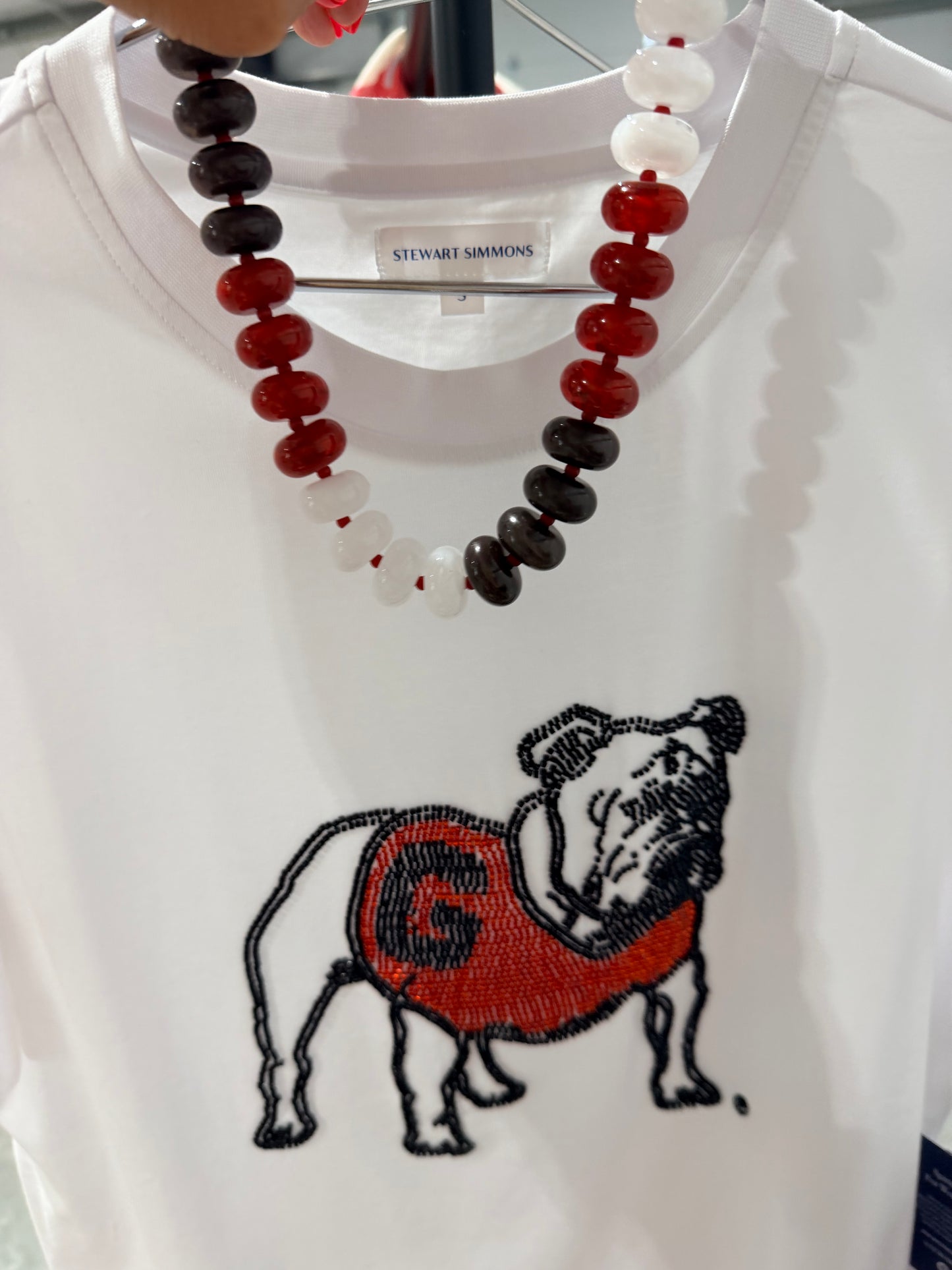 Black red and white beaded necklace large