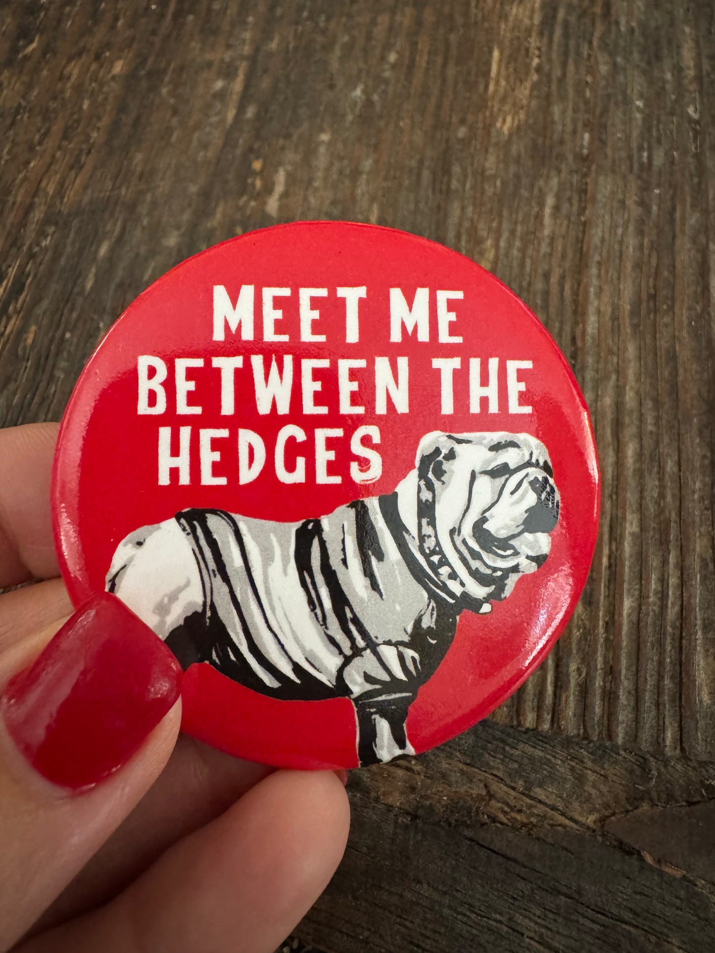 Game day button meet me between the hedges