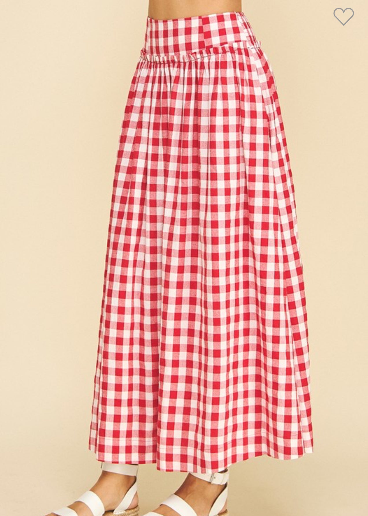 red and white checked skirt